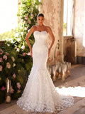 UNITHORSE Women Lace Patchwork Strapless Backless Elegant Fish Tail Wedding Gown Dress,Bride, All White Party