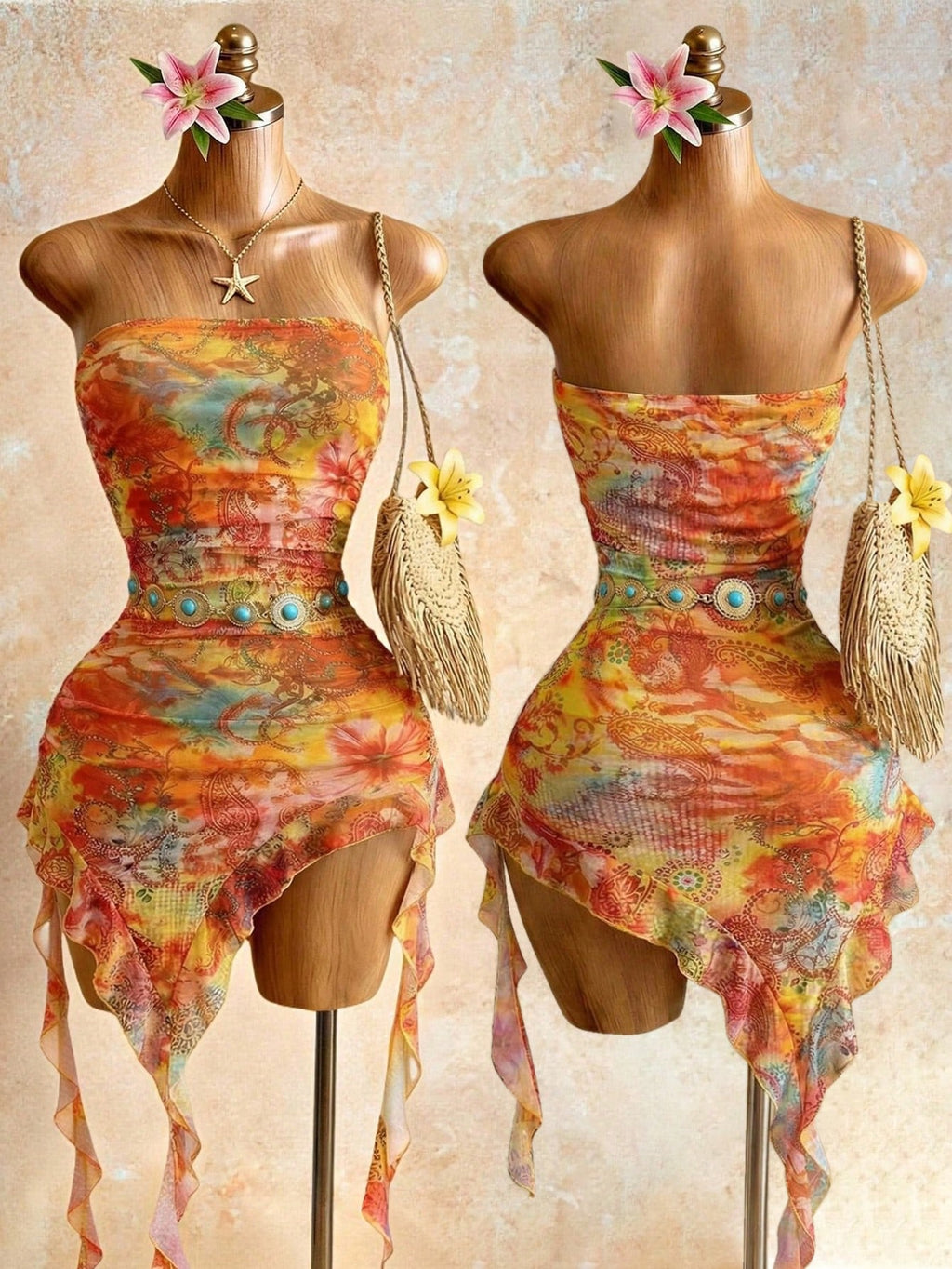 Swim SXY Women's Vacation Cashew Floral Print Patchwork Ruffle