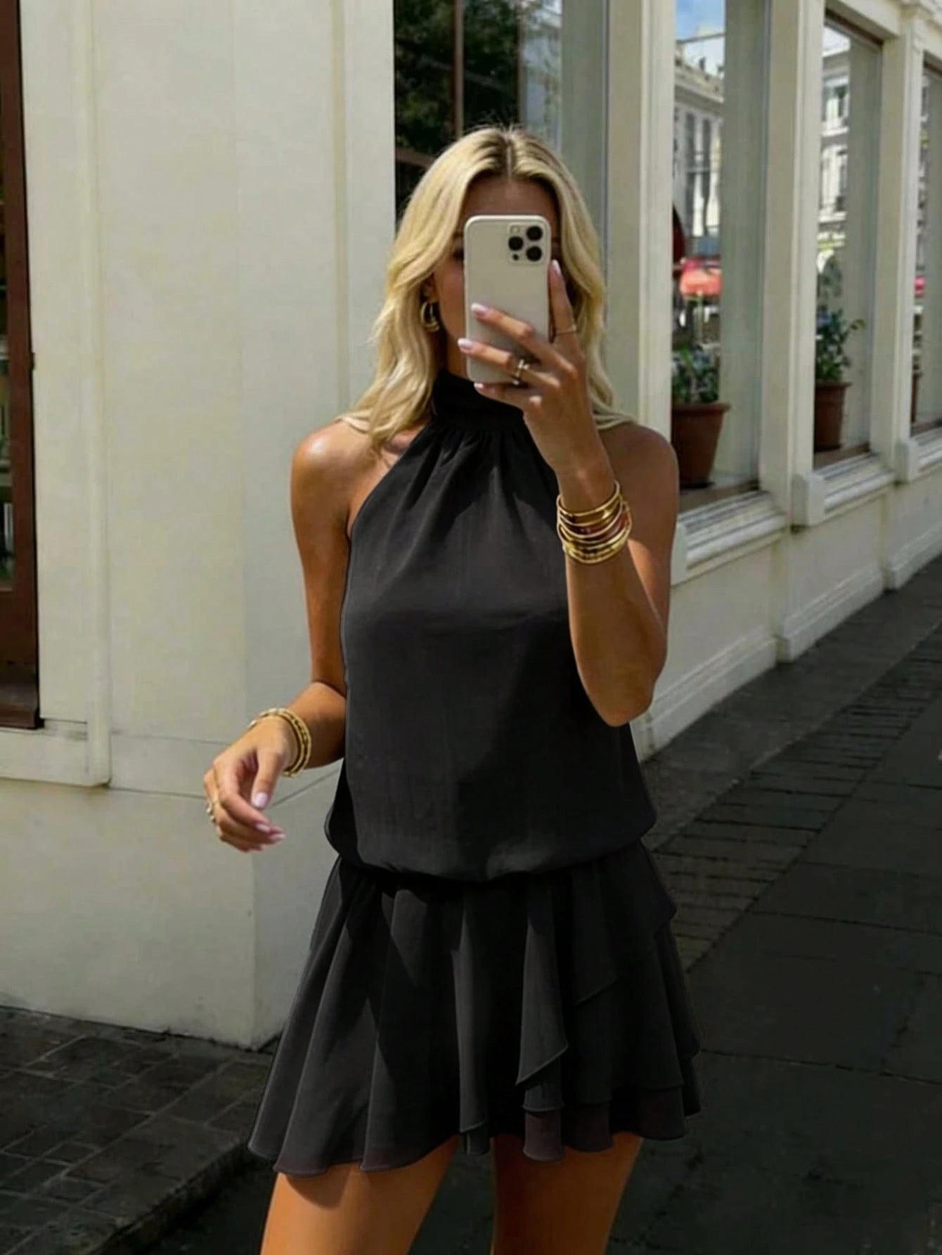 Women's Elegant Fashion Romantic Draped Neck Tie Backless Cowl Neck Mini Dress With Built-In Shorts - image 10