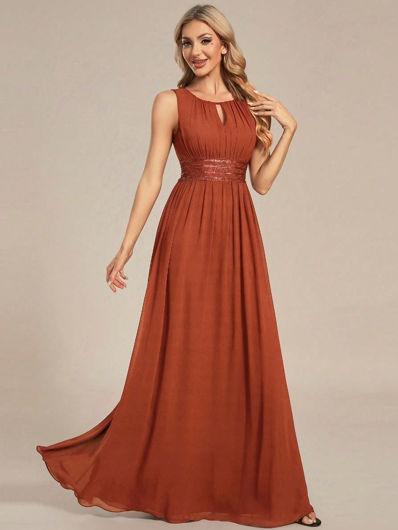 Romantic Chiffon Backless Ruffle Detail Light Blue Bridesmaid Dress,