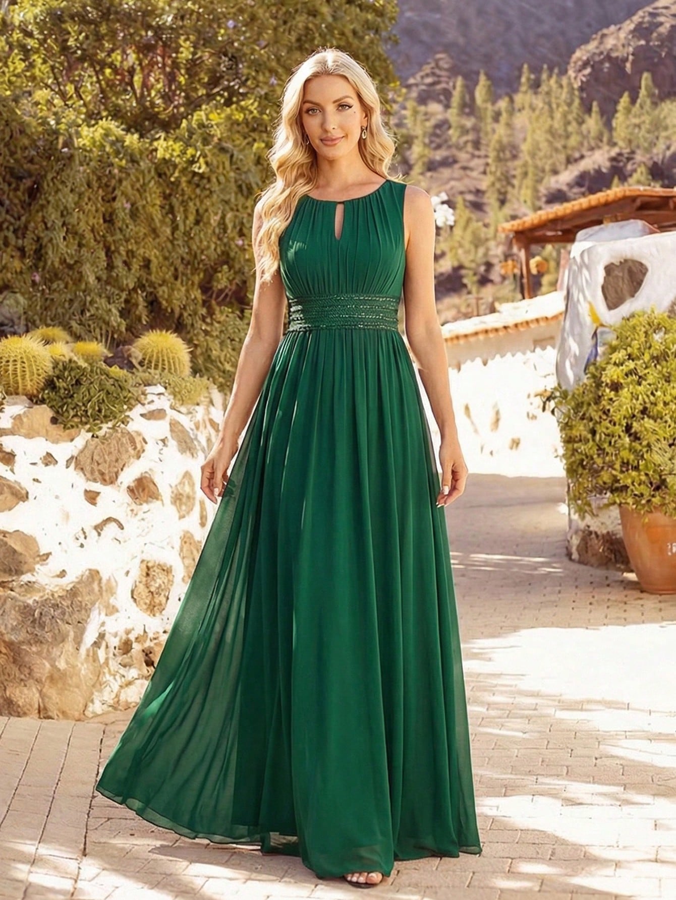 Romantic Chiffon Backless Ruffle Detail Light Blue Bridesmaid Dress,