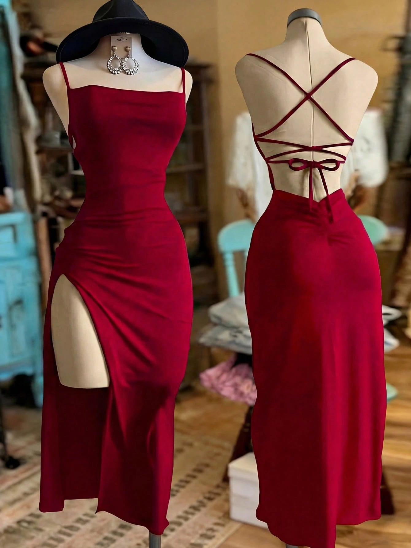 EMERY ROSE Women's Fashionable Solid Color Slit Dress