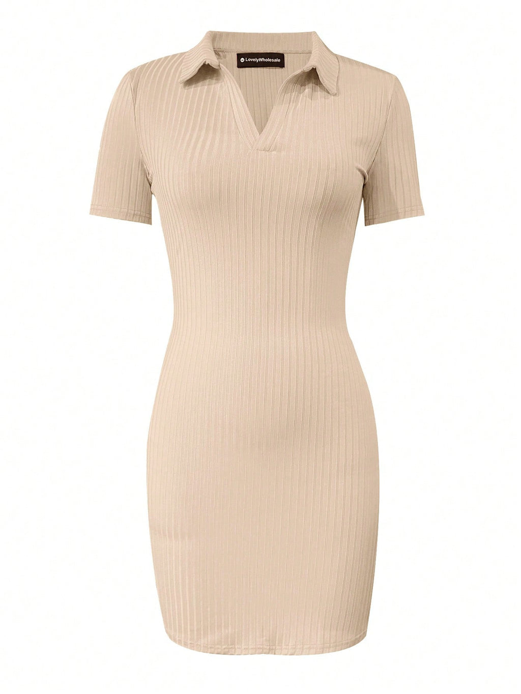 LovelyWholesale Women's V-Neck Ribbed Knit Bodycon T-Shirt Dress,