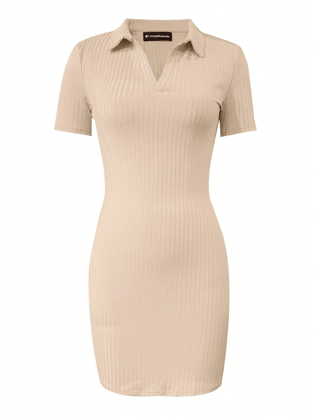 LovelyWholesale Women's V-Neck Ribbed Knit Bodycon T-Shirt Dress,