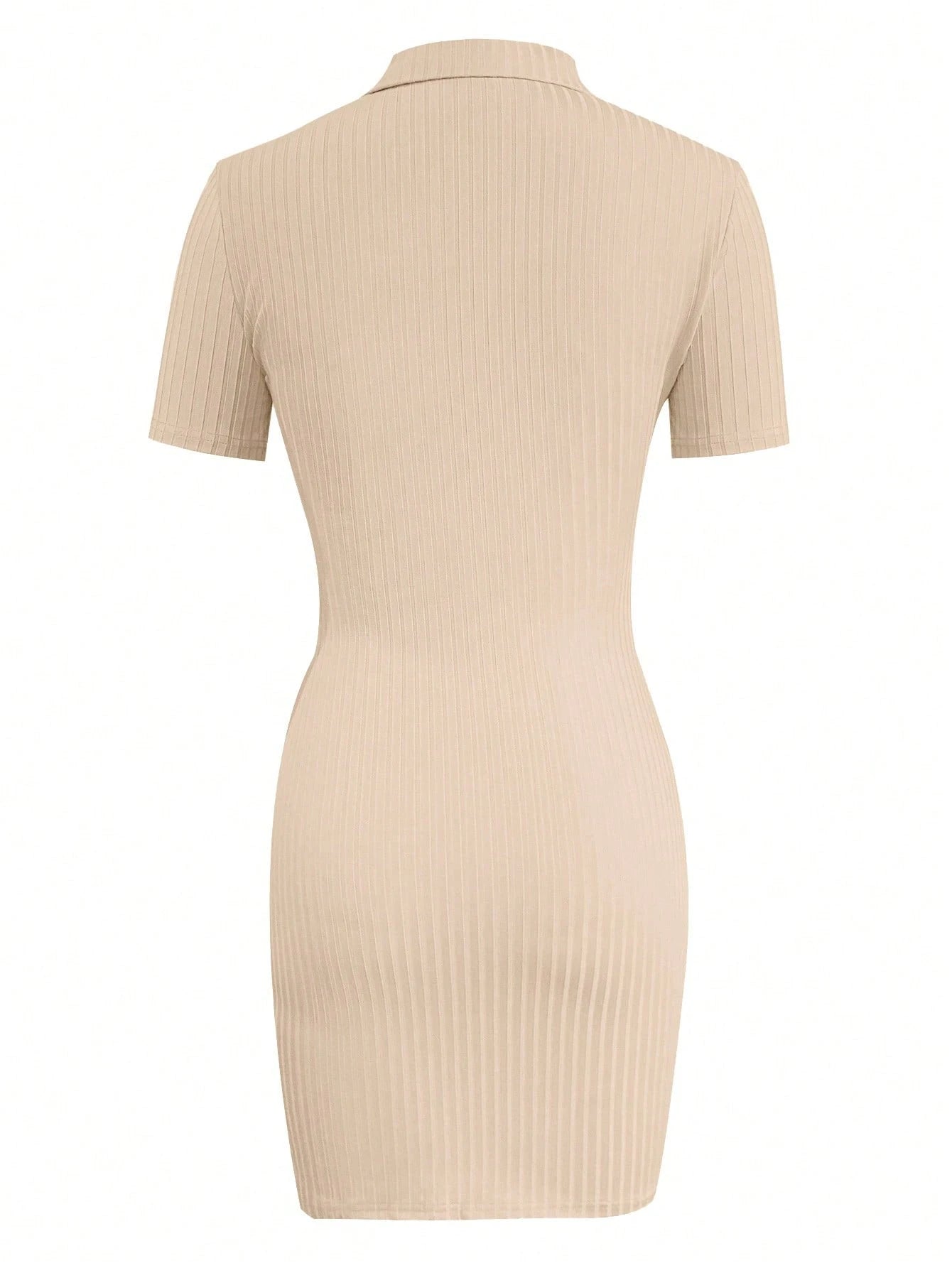 LovelyWholesale Women's V-Neck Ribbed Knit Bodycon T-Shirt Dress,