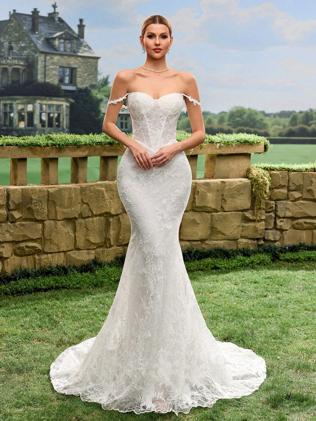 Sexy Elegant Faux Pearl Sequin Sheer Lace Mermaid Tail Backless Wedding Dress Spring White - image 10