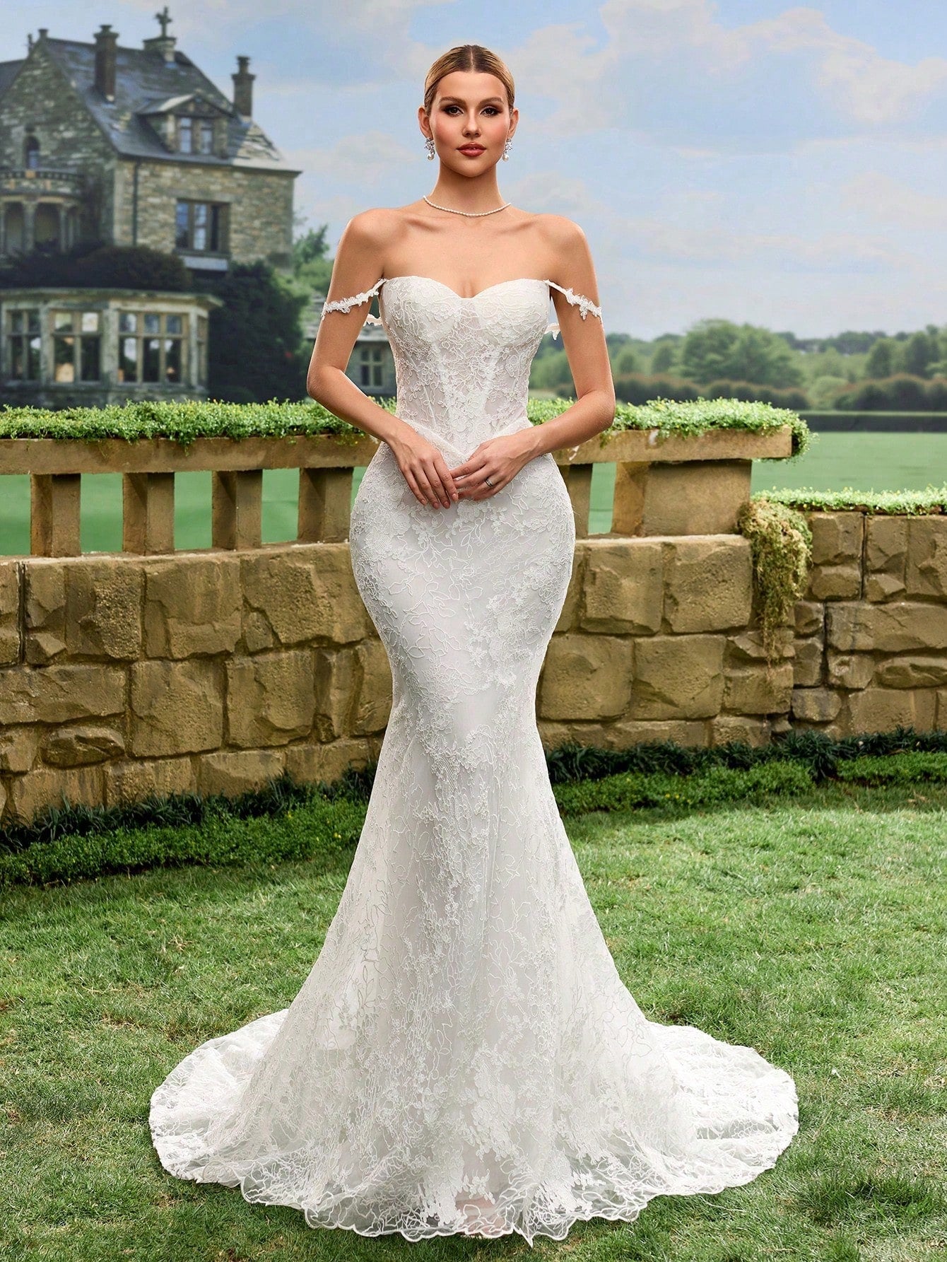 Sexy Elegant Faux Pearl Sequin Sheer Lace Mermaid Tail Backless Wedding Dress Spring White - image 10
