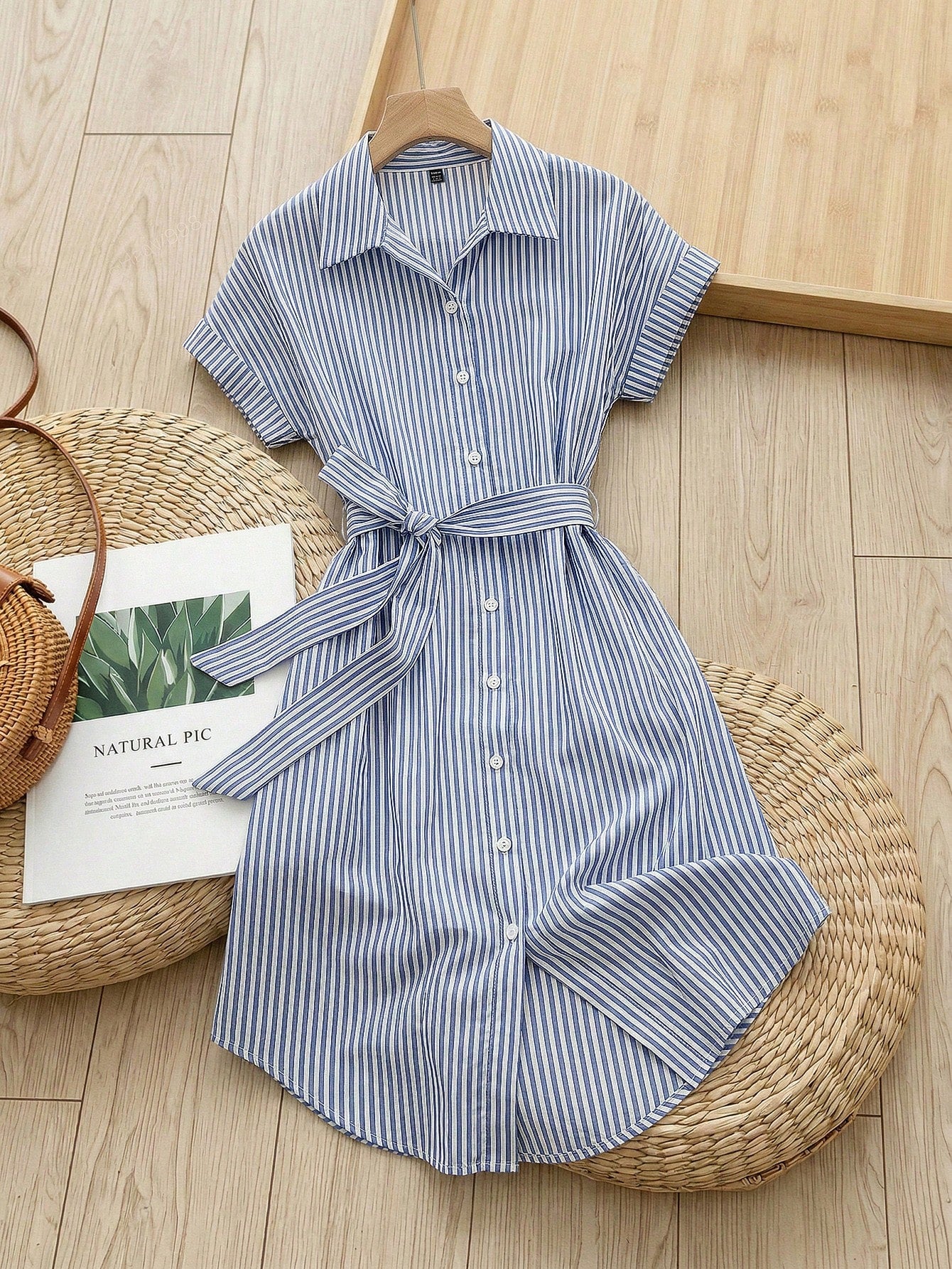 Rusticease Women's Blue And White Stripe Summer Casual Midi