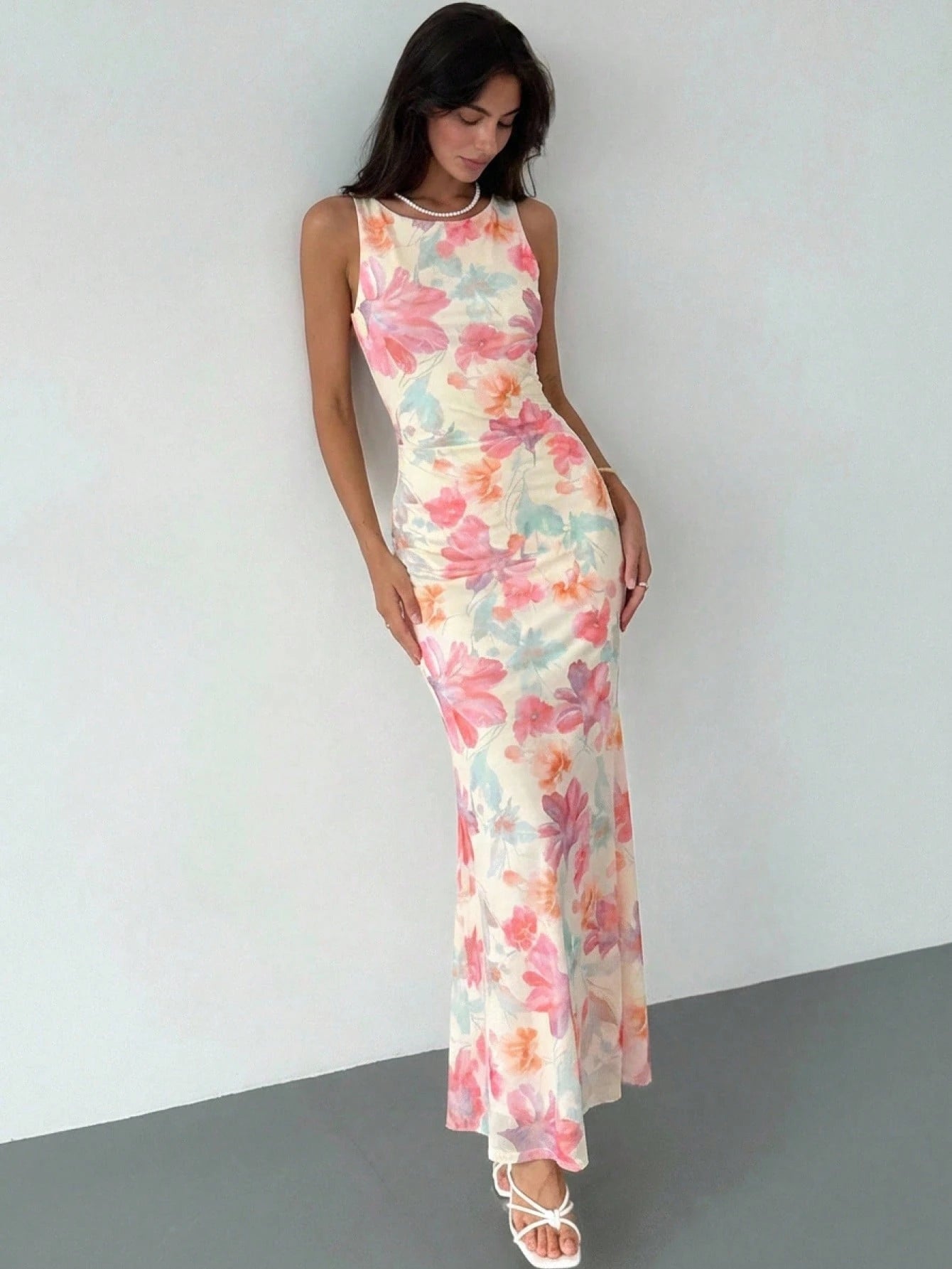 Aloruh Spring/Summer Vacation Floral Print Long Dress Backless Dress Elegant Tropical Party Vacation Light - image 3