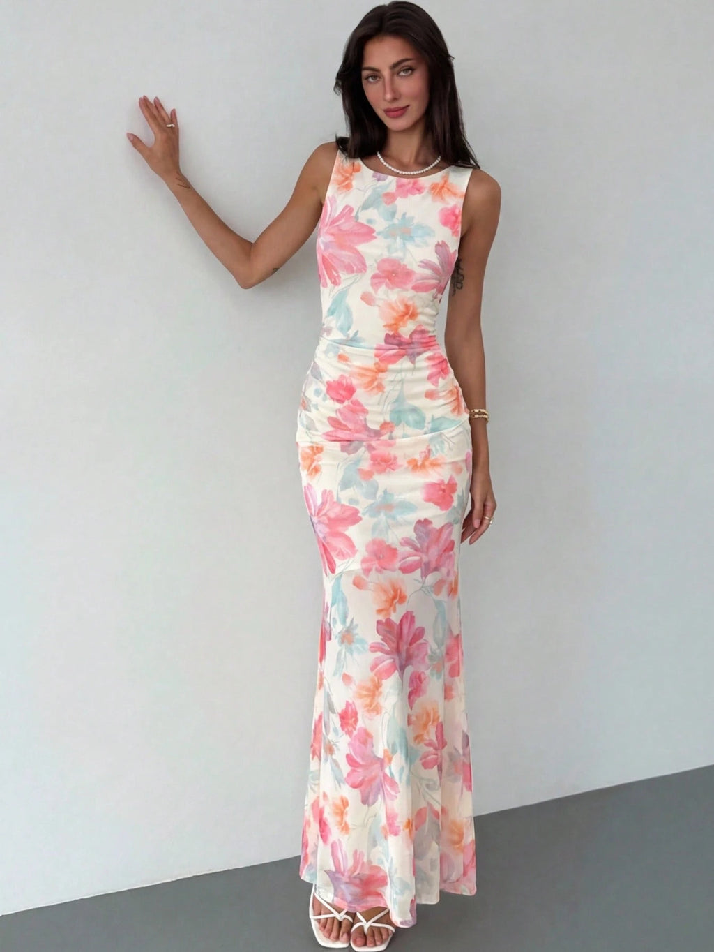 Aloruh Spring/Summer Vacation Floral Print Long Dress Backless Dress Elegant Tropical Party Vacation Light - image 4