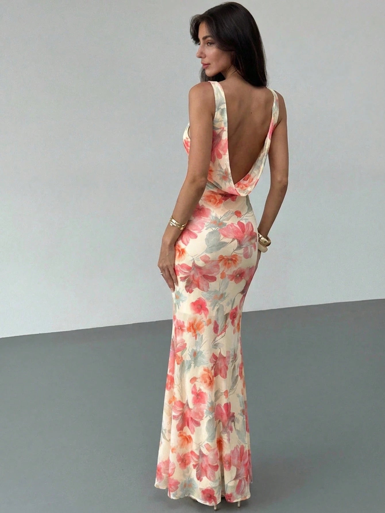 Aloruh Spring/Summer Vacation Floral Print Long Dress Backless Dress Elegant Tropical Party Vacation Light - image 5