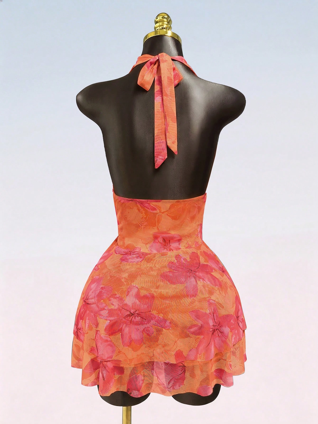 Lyxana Women's Summer Floral Print Mesh Dress,Backless Halter Neck