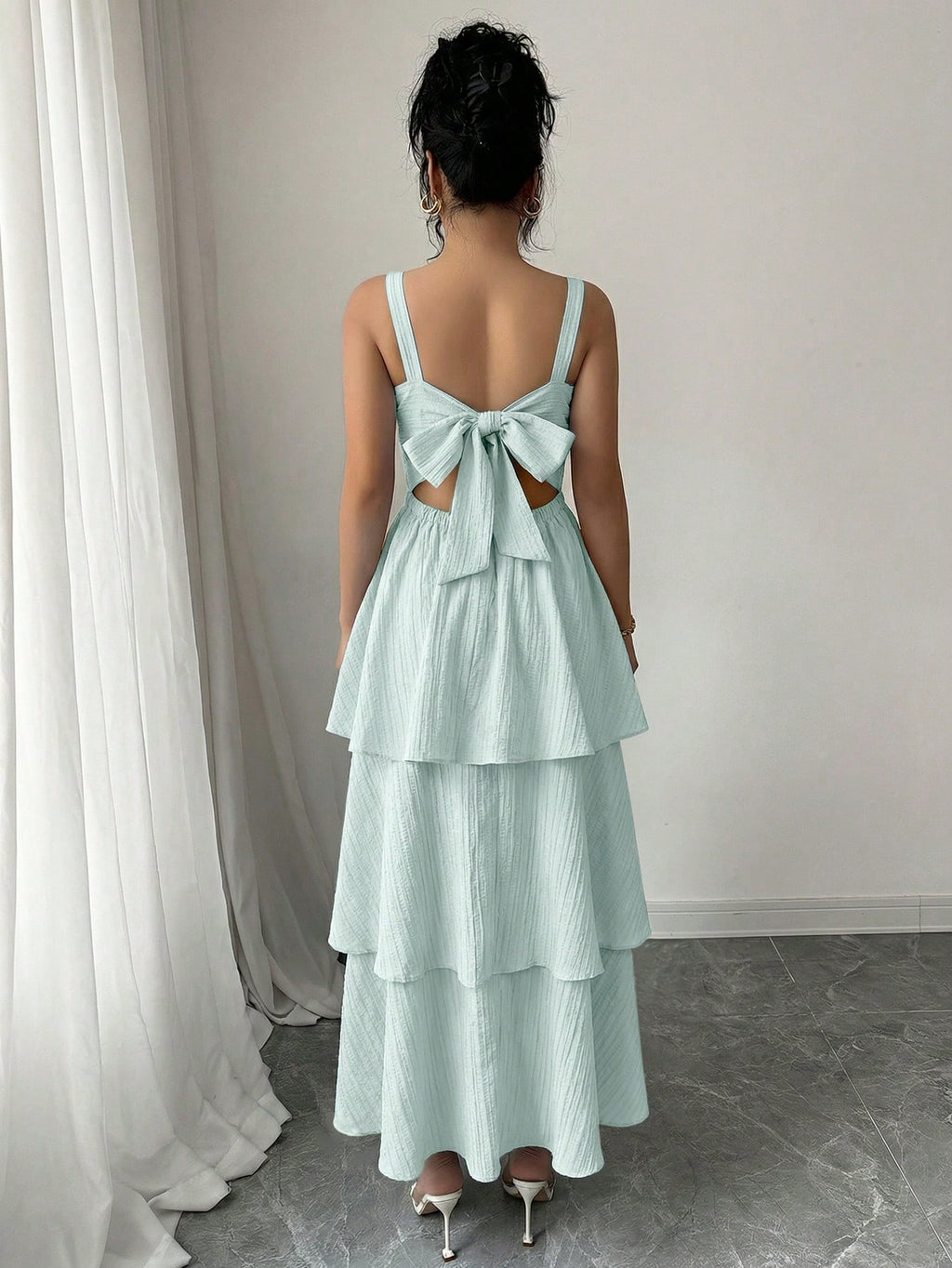 Elenzga Women's Elegant Sleeveless Layered Ruffle Dress, Textured Fabric, Suitable For Beach Dates, - image 16