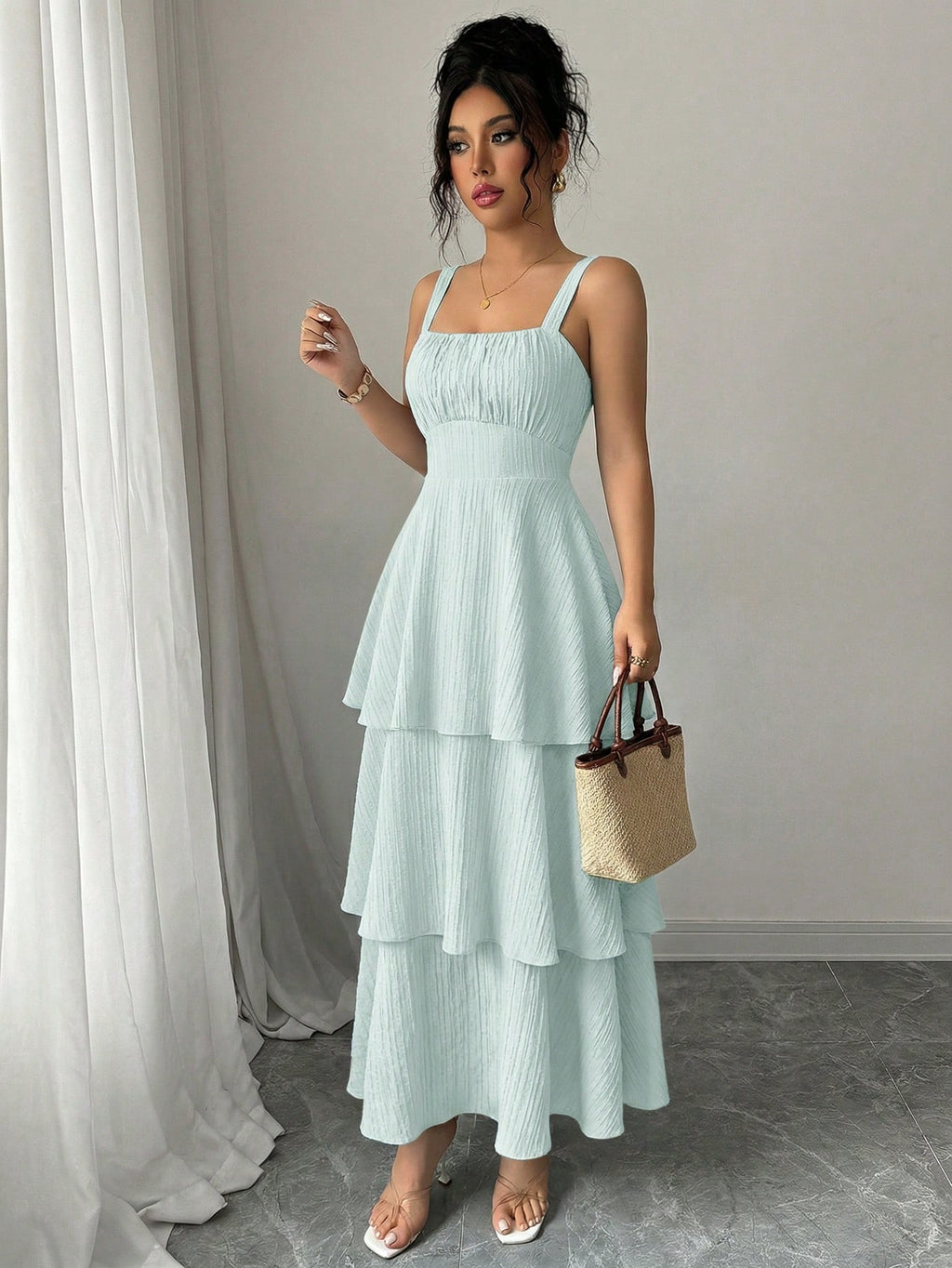 Elenzga Women's Elegant Sleeveless Layered Ruffle Dress, Textured Fabric, Suitable For Beach Dates, - image 17