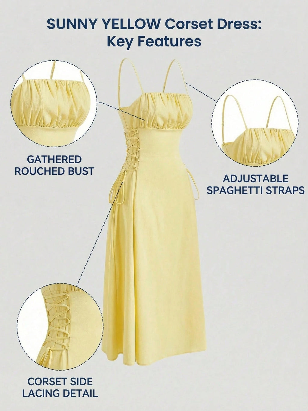 MOD Solid Ruched Bust Lace Up Side Formal Cami Long Dress,Pastel