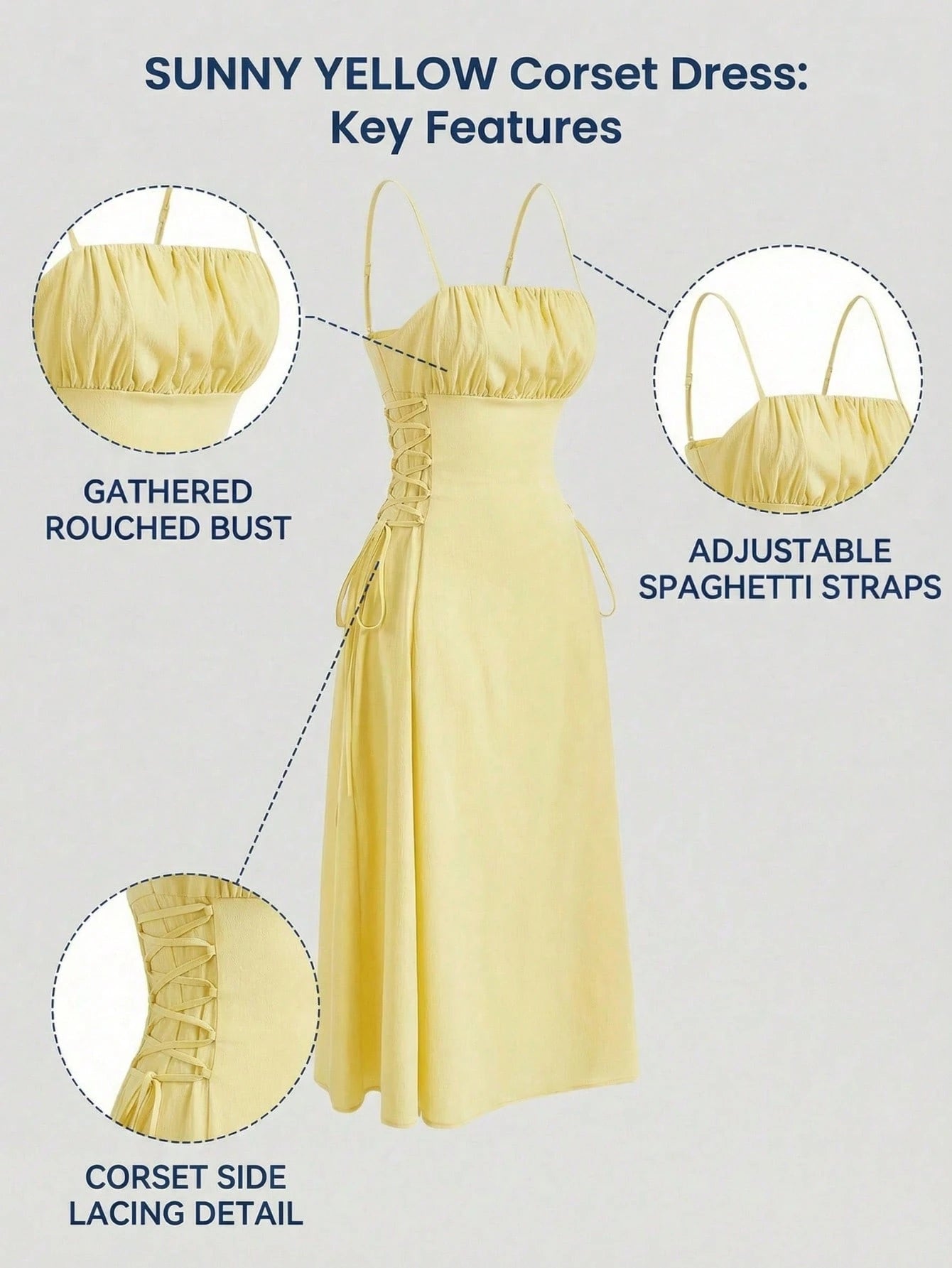 MOD Solid Ruched Bust Lace Up Side Formal Cami Long Dress,Pastel