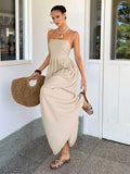 Siren Gaze Women's Linen Spaghetti Strap Tube Top Dress, Vacation