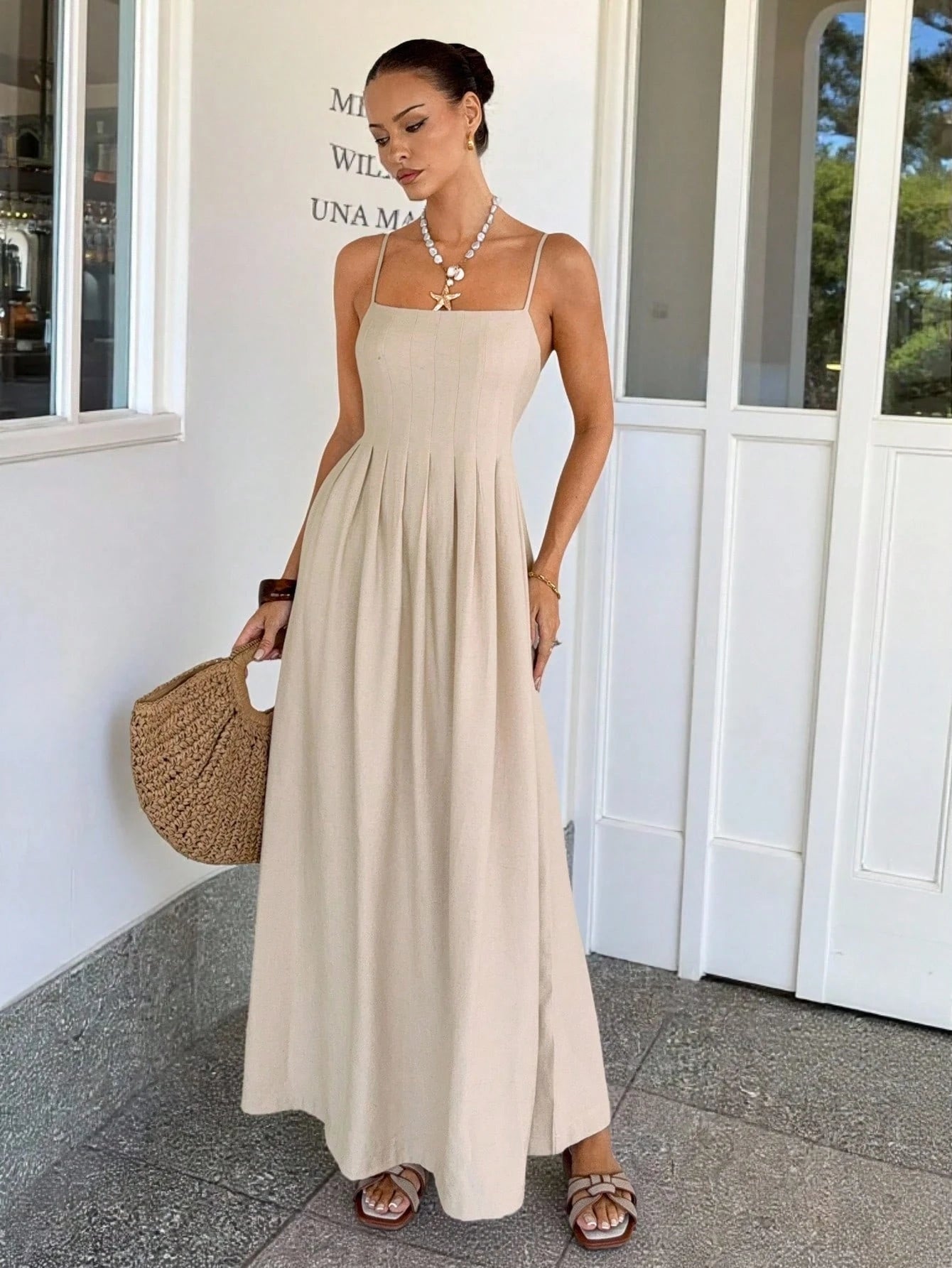Siren Gaze Women's Linen Spaghetti Strap Tube Top Dress, Vacation