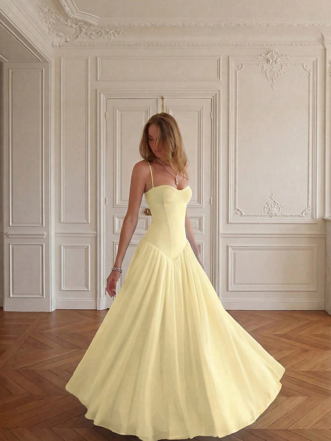 Elegant Romantic Pleated Midi Dress, Suitable For Casual, Date,