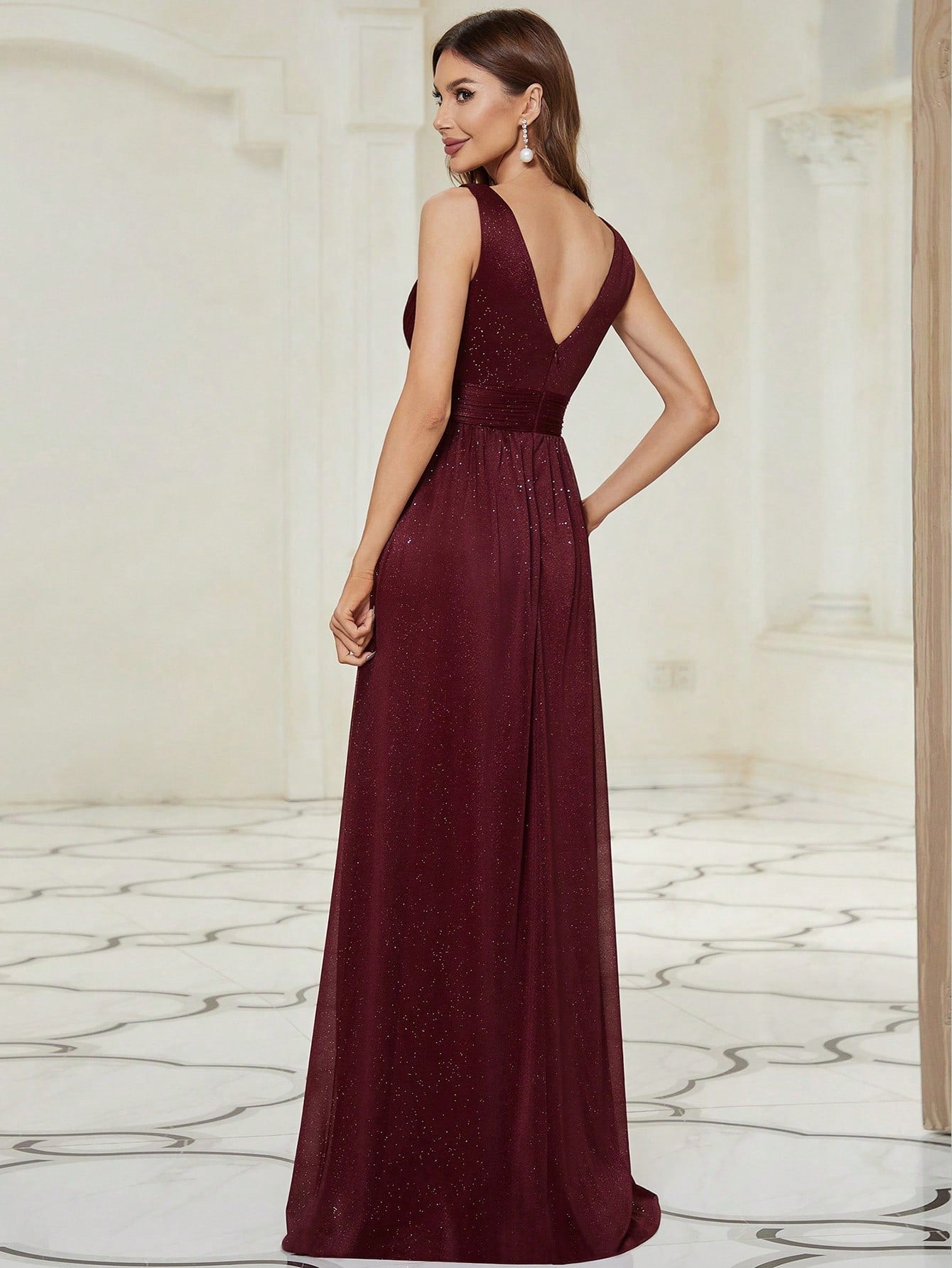 V Neck Ruched Bodice Prom Dress, Bridesmaid Dress Wedding Elegant Spring - image 11