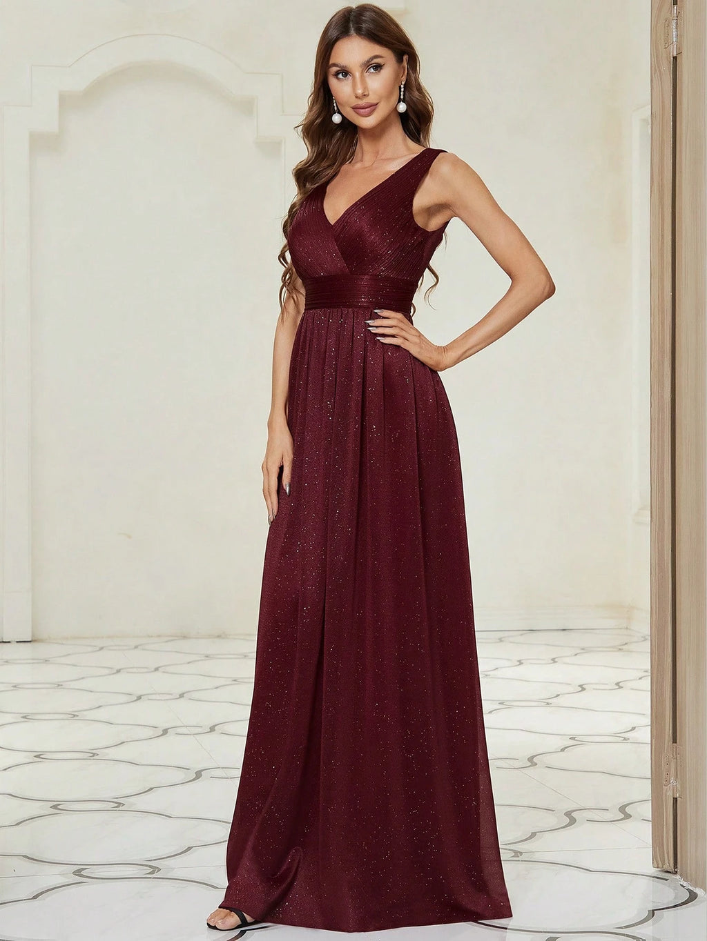 V Neck Ruched Bodice Prom Dress, Bridesmaid Dress Wedding Elegant Spring - image 12
