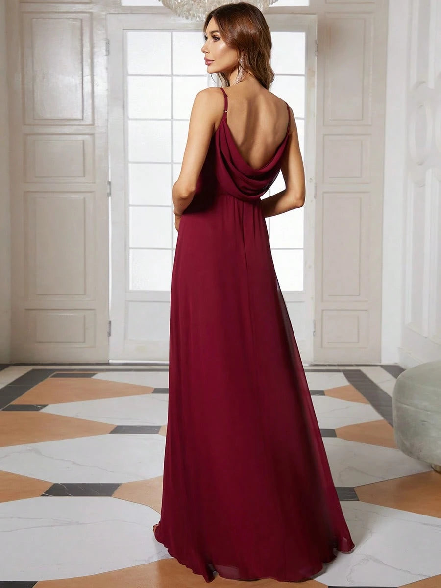 EVERPRETTY Spring Chiffon Spaghetti Strap Backless Pleated Pink Bridesmaid Dress, Elegant Wedding Guest Dress - image 14