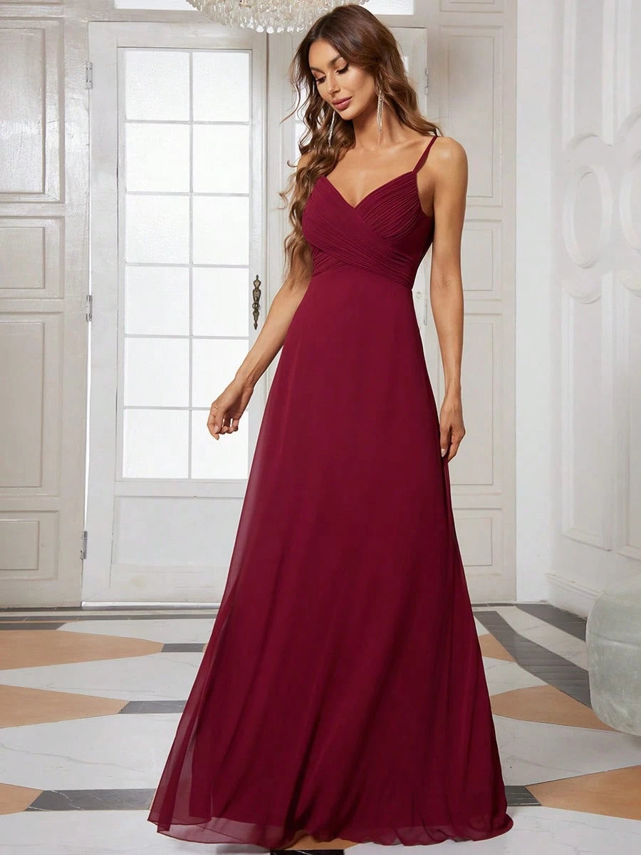 EVERPRETTY Spring Chiffon Spaghetti Strap Backless Pleated Pink Bridesmaid Dress, Elegant Wedding Guest Dress - image 13