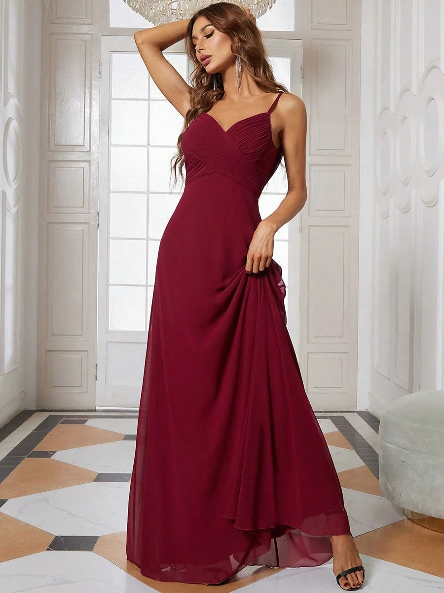 EVERPRETTY Spring Chiffon Spaghetti Strap Backless Pleated Pink Bridesmaid Dress, Elegant Wedding Guest Dress - image 7