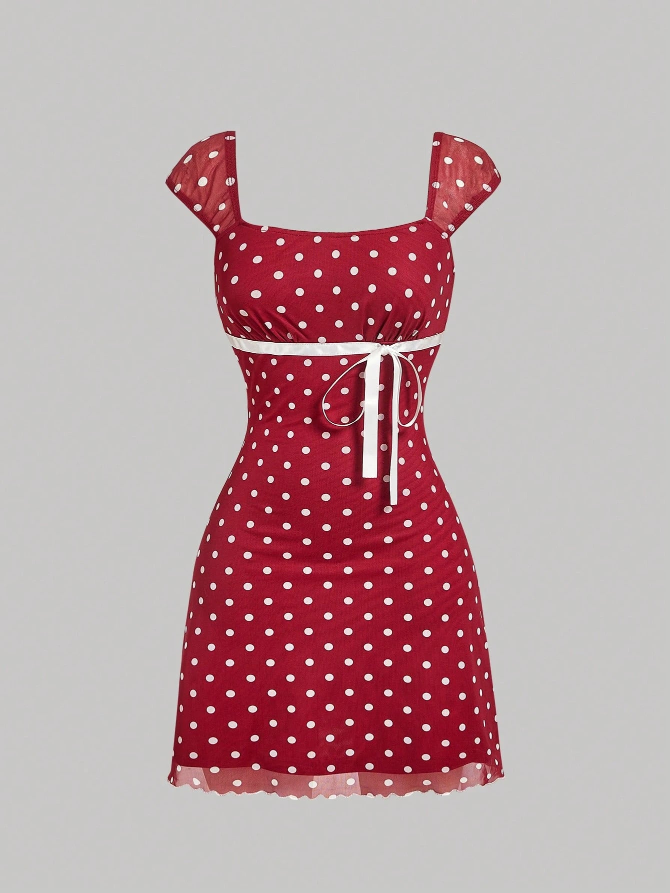 MOD Bowknot Pleated Mesh Abstract Floral Dress, Back To School, Elegant French, Vacation, Going Out Date - image 11