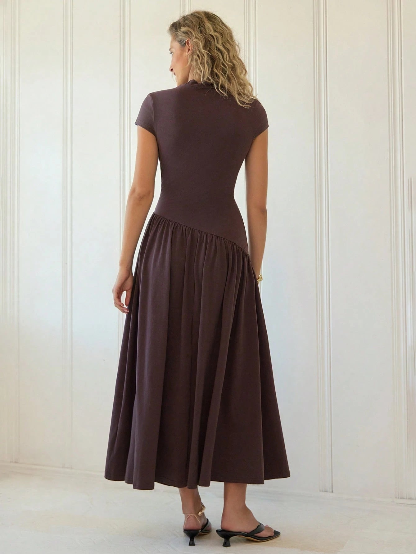 Freevana 95 Cotton Women's Solid Color Stand Collar Puff Sleeve