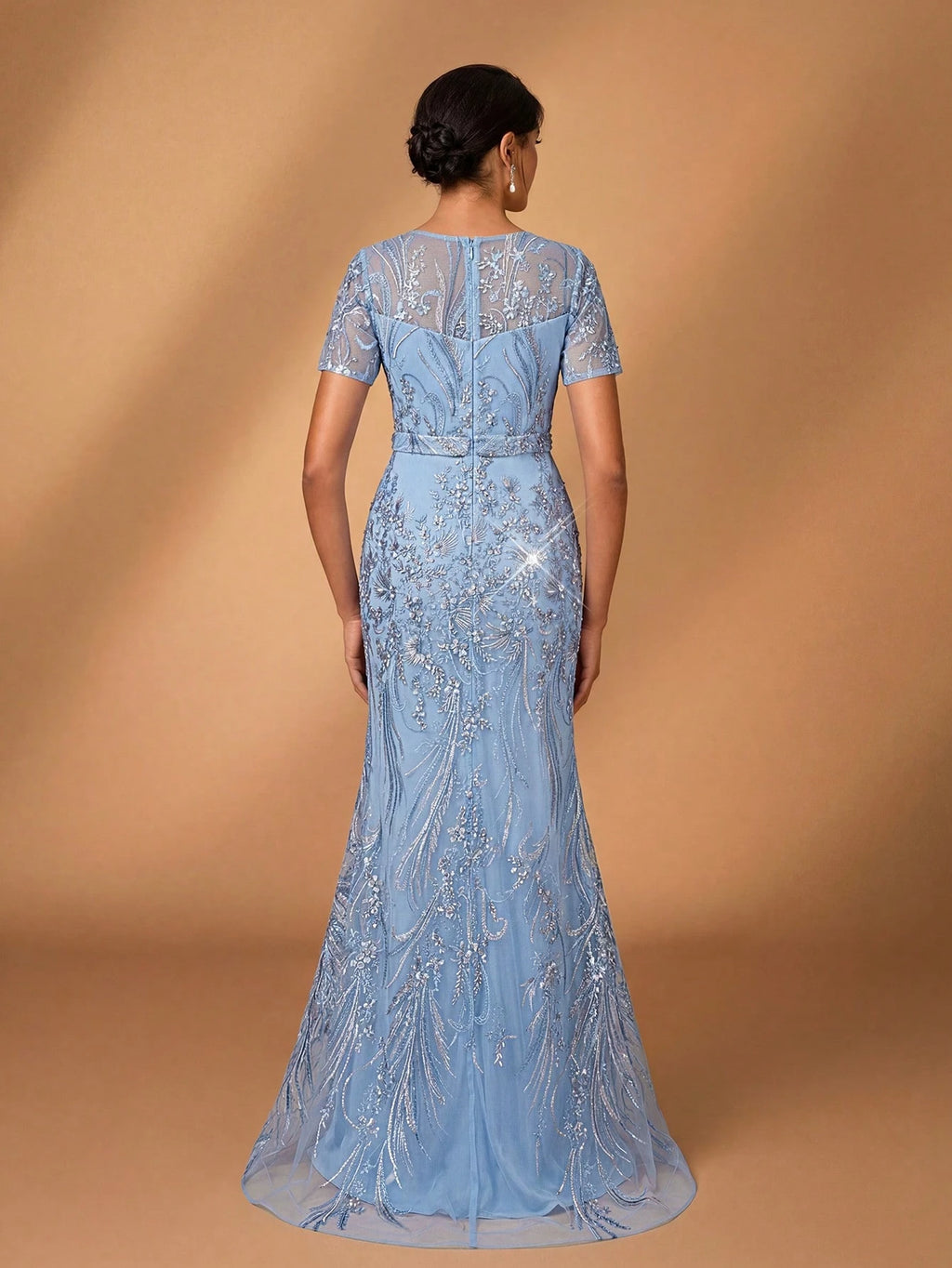 Serin Elegant Luxurious Embroidered Lace Sequin Floral Dusty Pink Dress,Summer Evening Wedding Gown,Faux - image 16