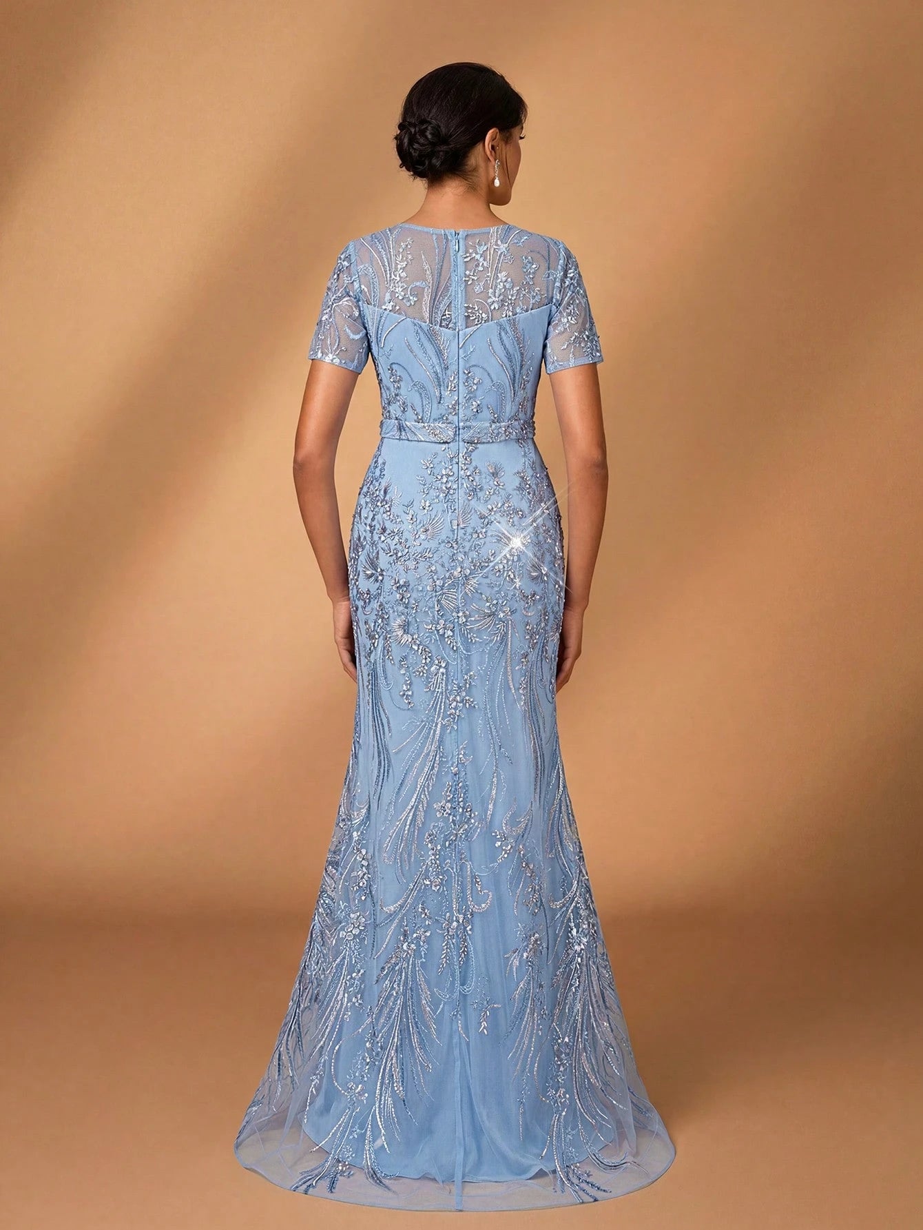 Serin Elegant Luxurious Embroidered Lace Sequin Floral Dusty Pink Dress,Summer Evening Wedding Gown,Faux - image 16
