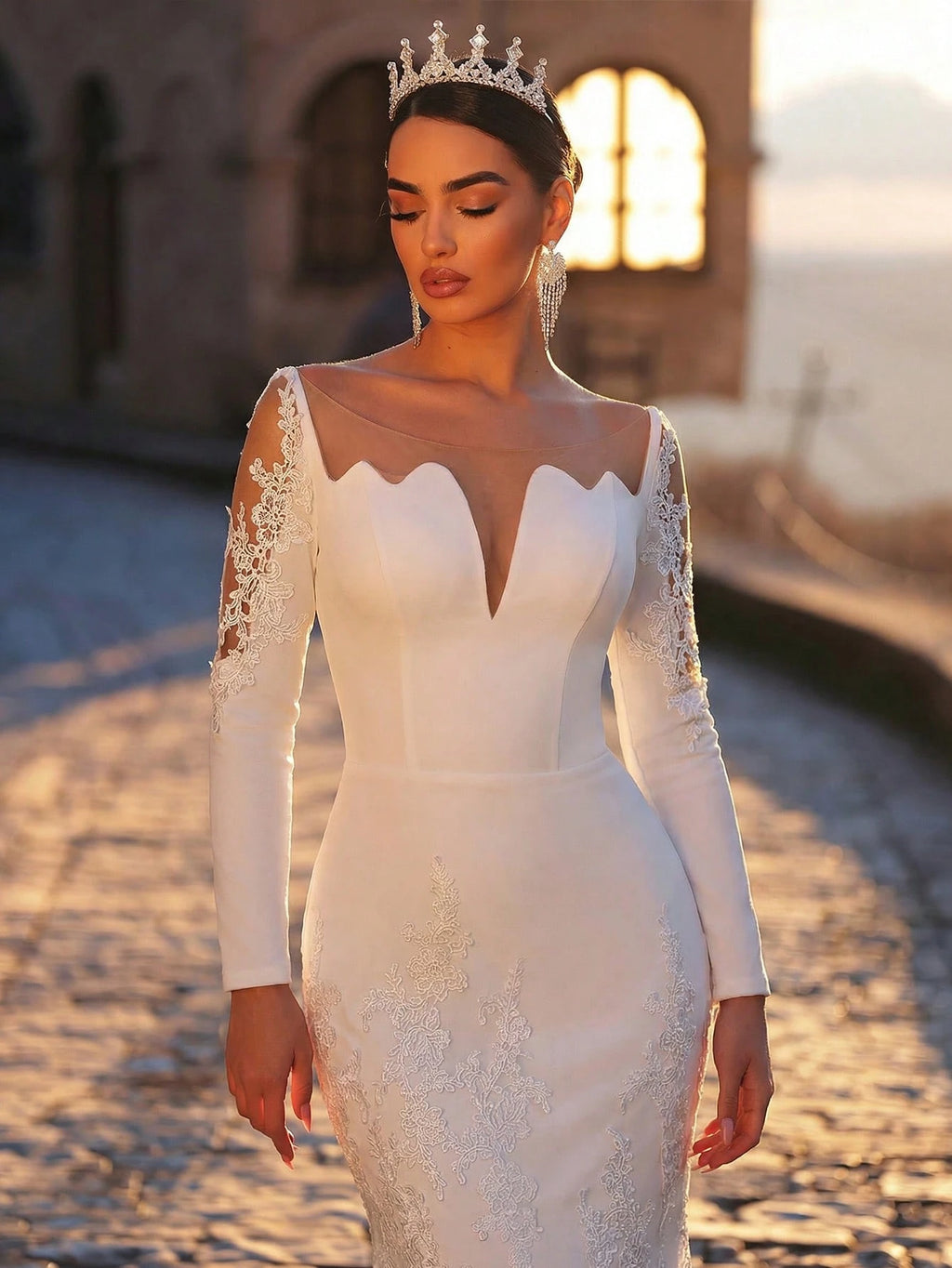 Aureia White,Summer,Elegant,Silky,Formal,Wedding Dress For Women,Long Sleeve Lace Mermaid Gown,Stretch - image 2