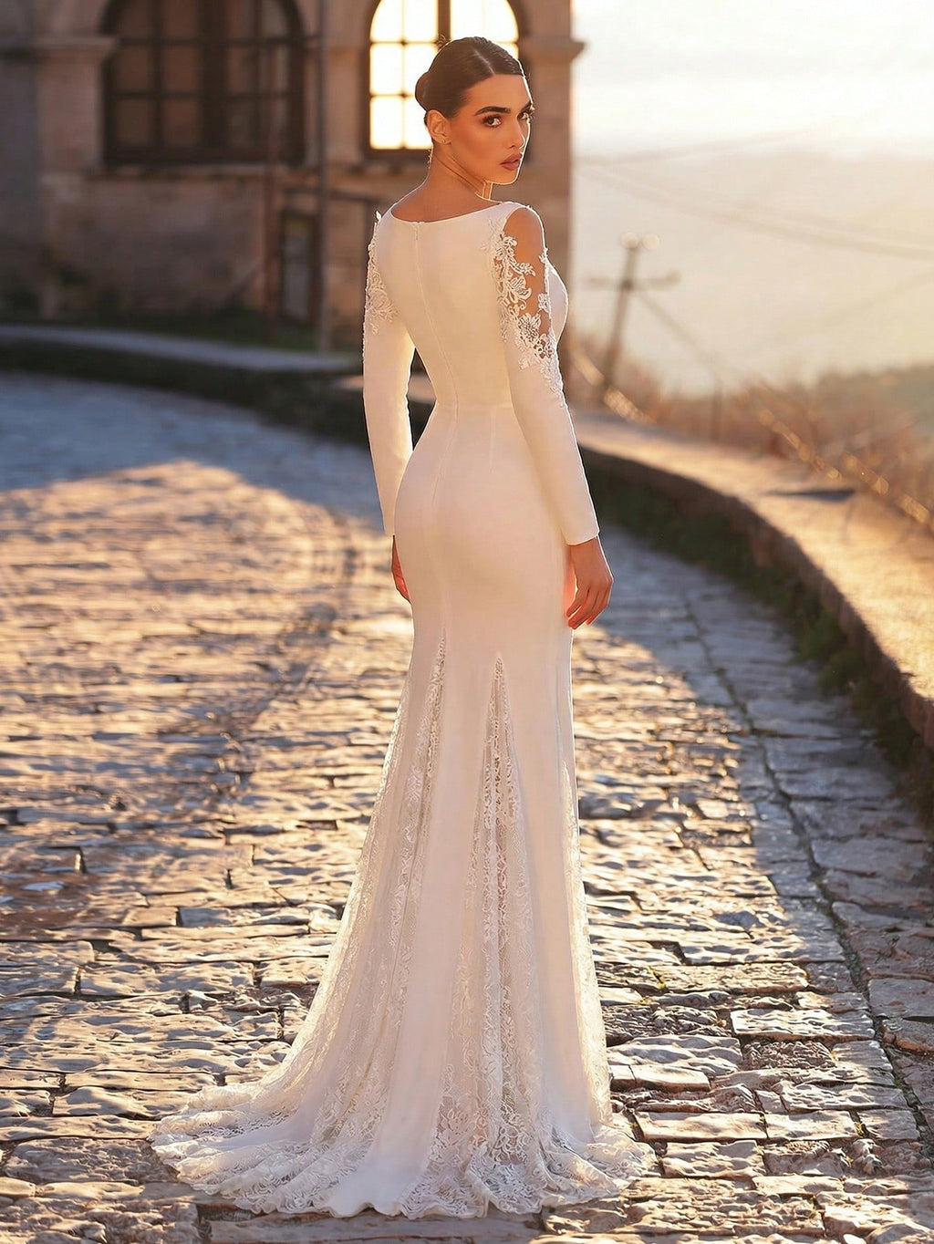 Aureia White,Summer,Elegant,Silky,Formal,Wedding Dress For Women,Long Sleeve Lace Mermaid Gown,Stretch - image 3
