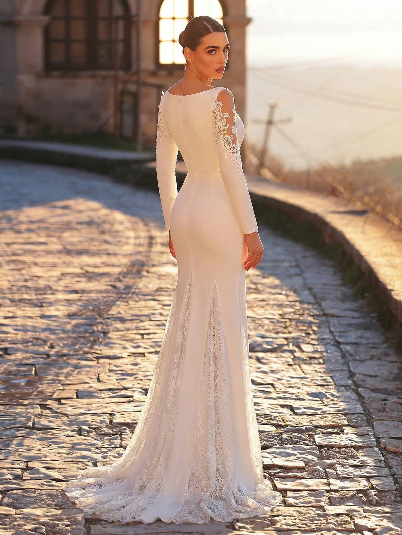 Aureia White,Summer,Elegant,Silky,Formal,Wedding Dress For Women,Long Sleeve Lace Mermaid Gown,Stretch - image 3