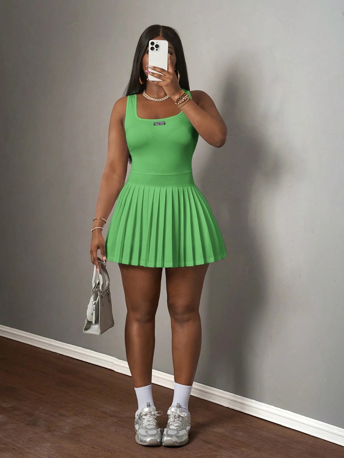Slaydiva Magenta Summer Cute City Break Women's Knitted Mini Dress,Casual Simple U-Neck Racer Vest Pleated - image 11