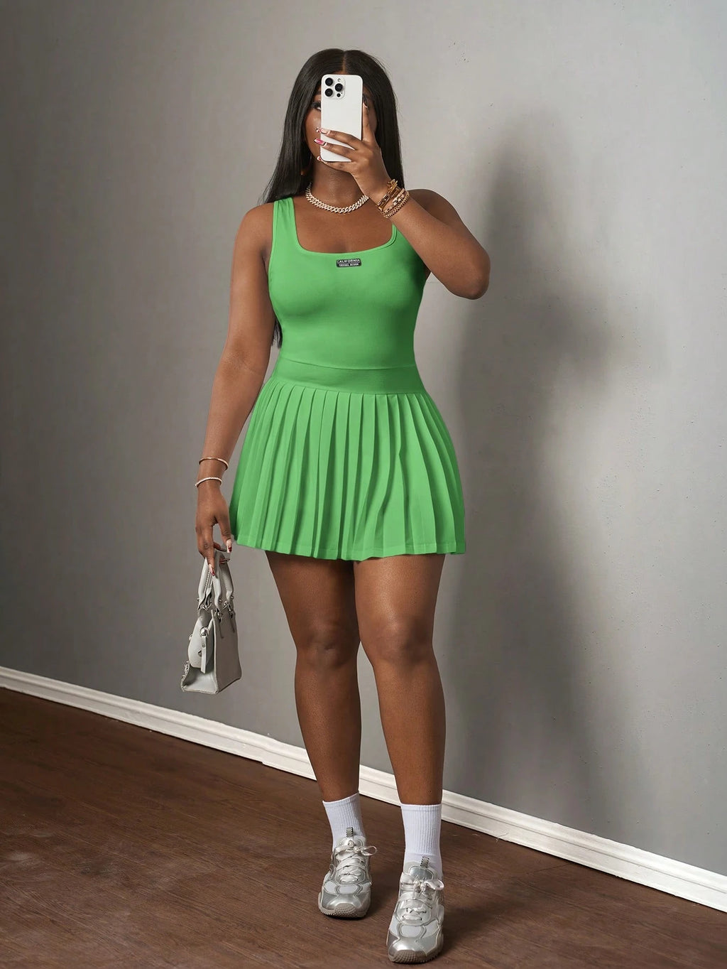 Slaydiva Magenta Summer Cute City Break Women's Knitted Mini Dress,Casual Simple U-Neck Racer Vest Pleated - image 14