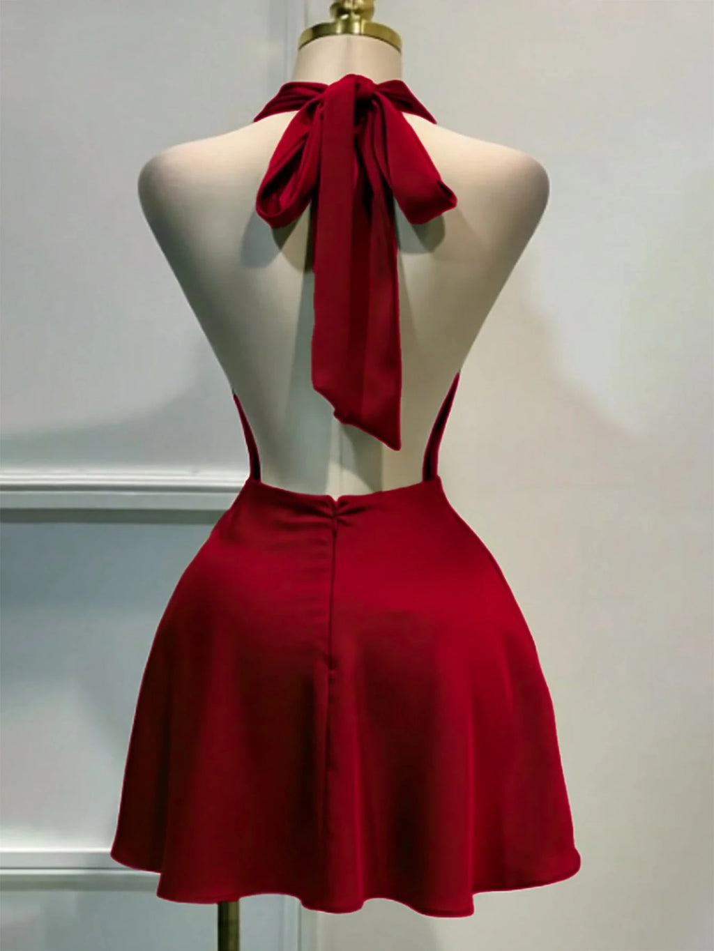 Women's Solid Color Plunging Neckline Backless Sexy Halter Mini Dress