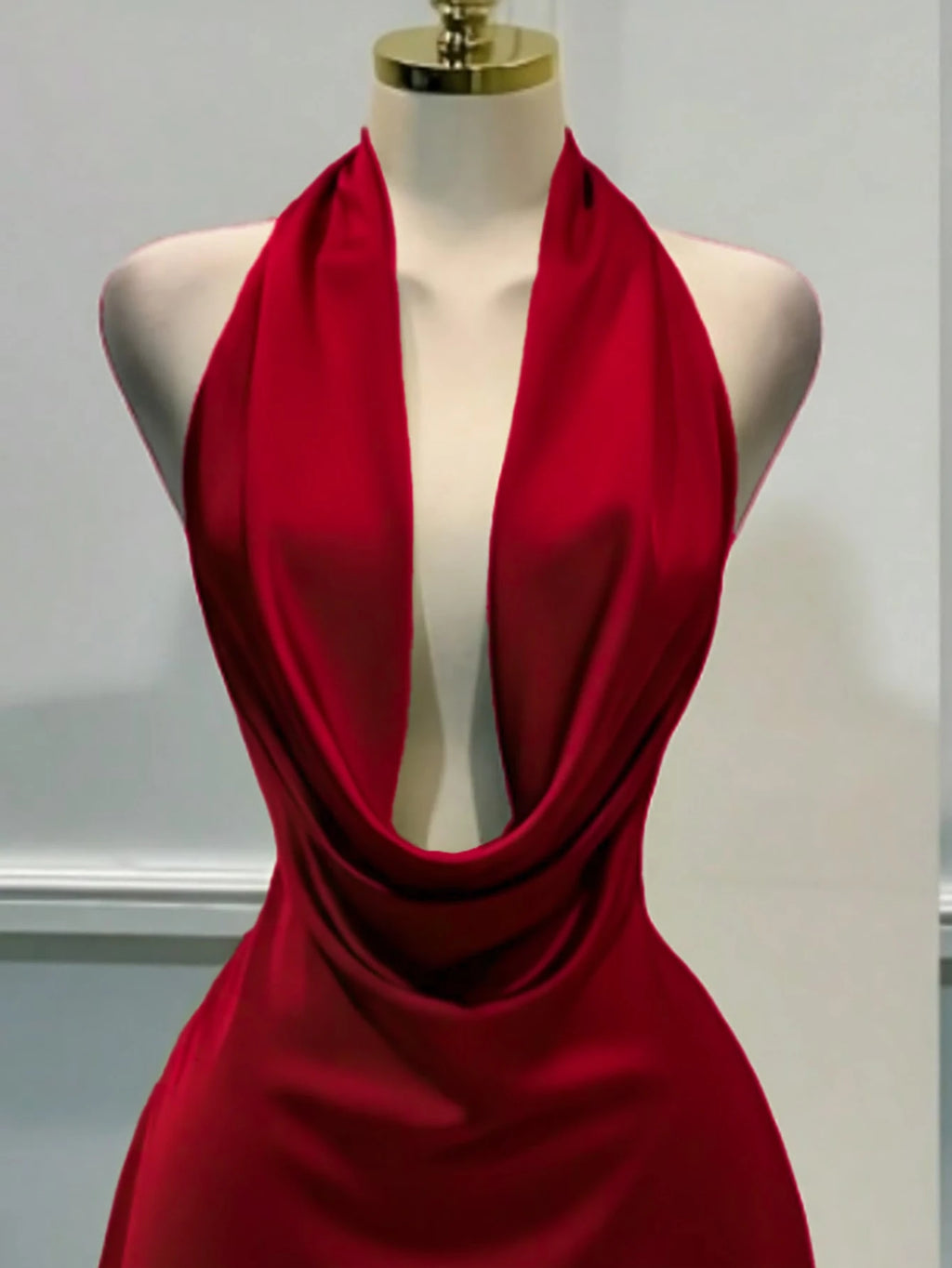 Women's Solid Color Plunging Neckline Backless Sexy Halter Mini Dress