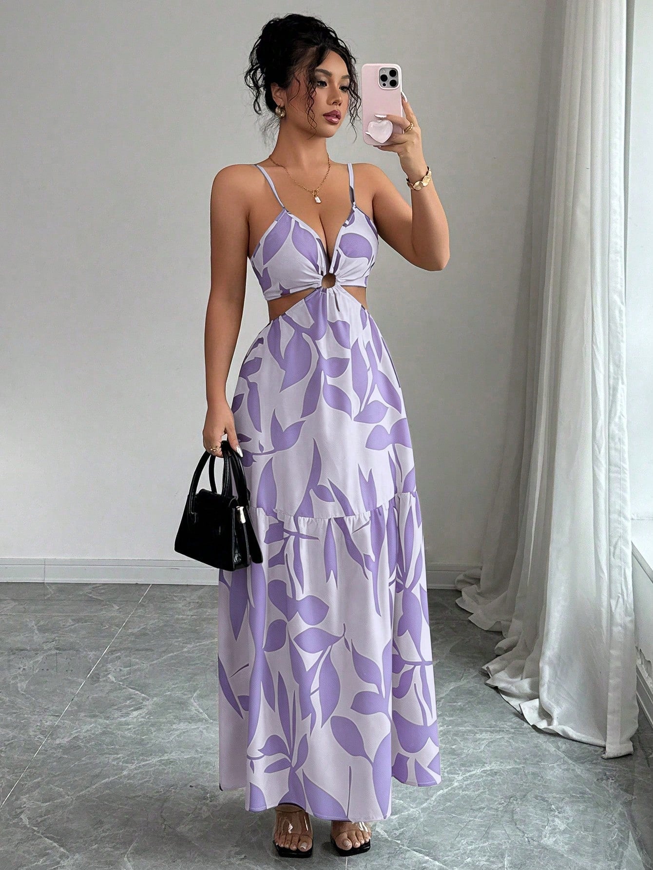 Elenzga Women's Summer New Spaghetti Strap Cinched Waist Dye Print