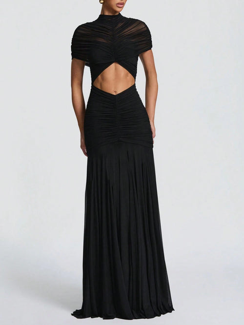 Double-Layer Mesh Elegant & Fashionable Wedding Dress, Sexy Pleated Dress