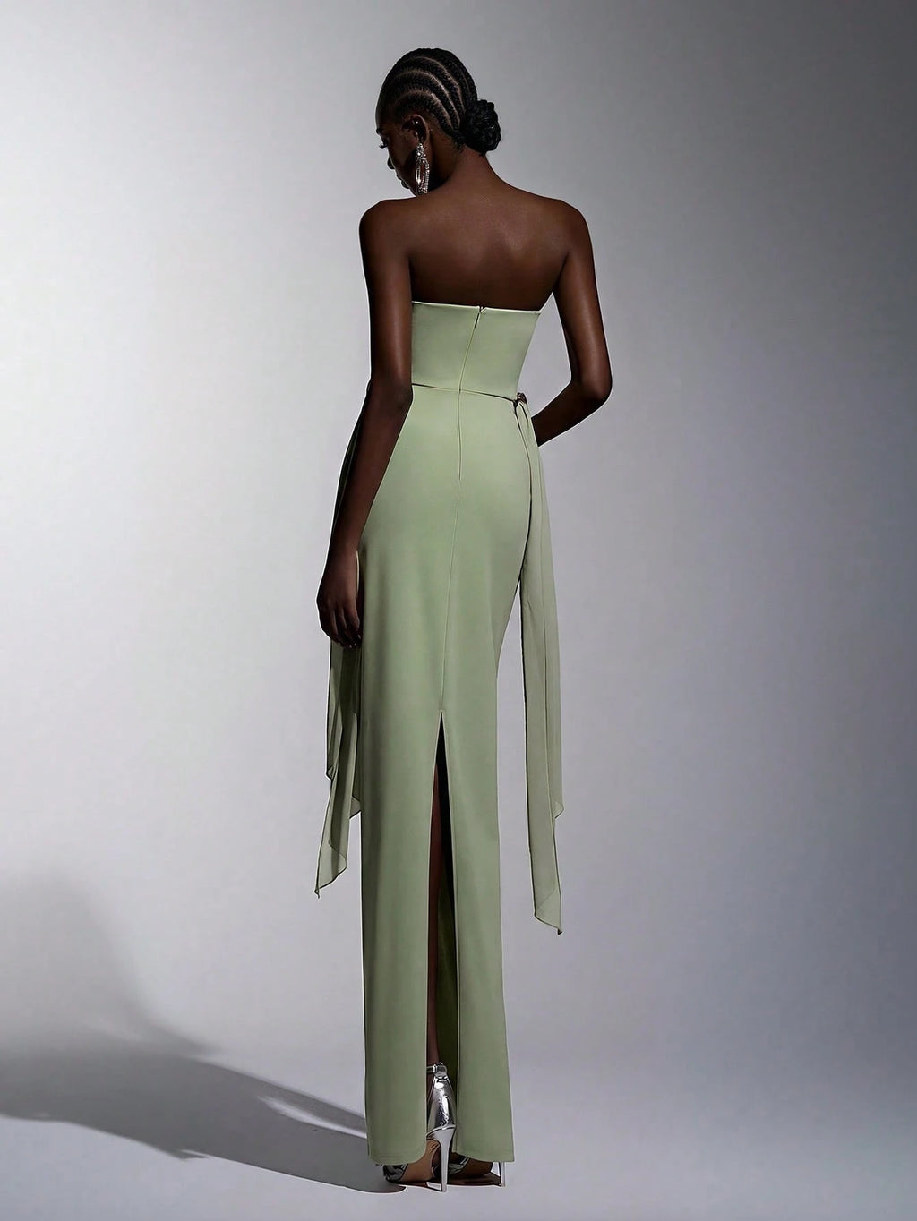 Elitara Sage Green,Summer,Elegant,Formal,Wedding Strapless Dress With Fish Bone & Metal Decor,Back - image 9