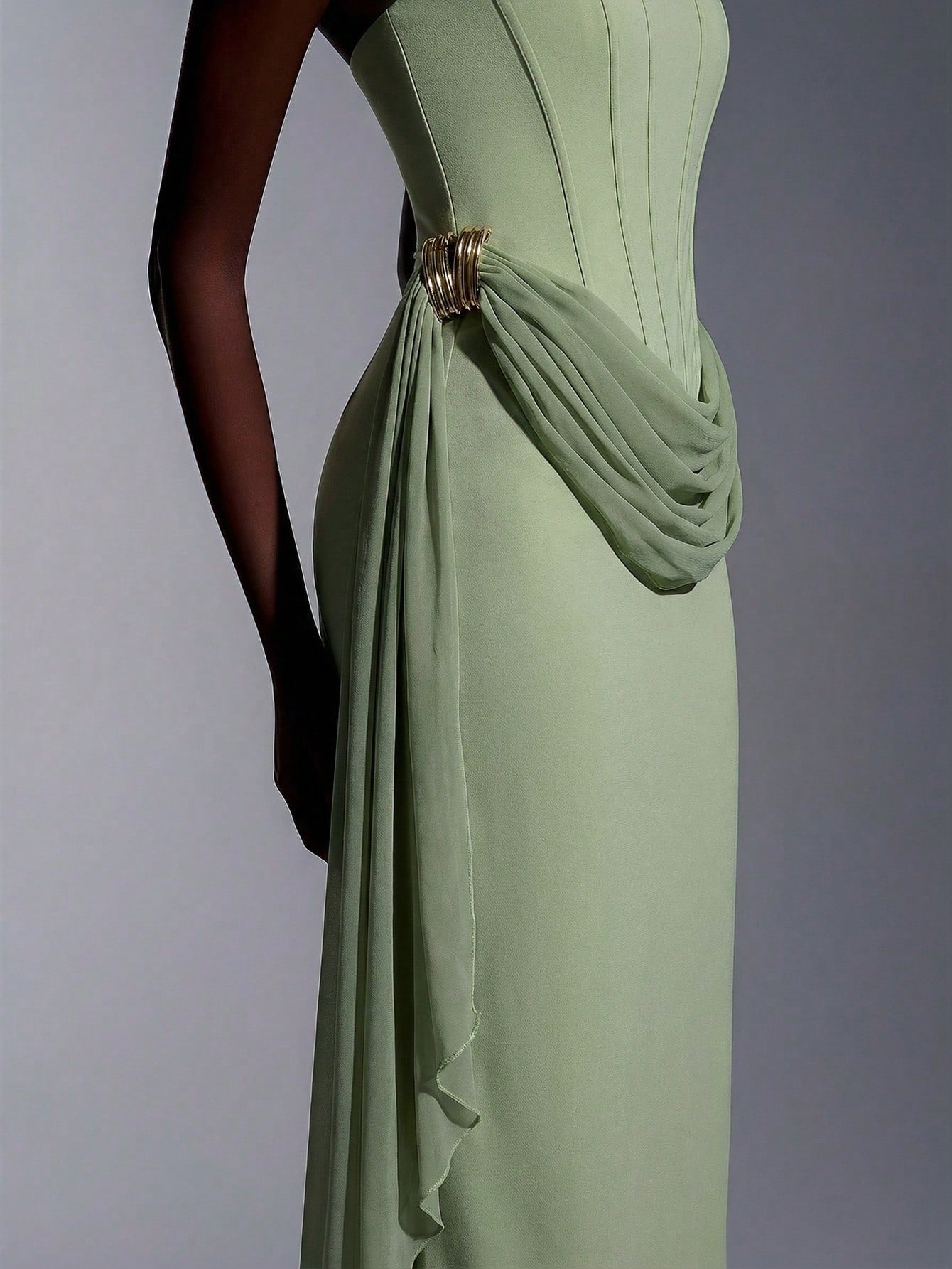 Elitara Sage Green,Summer,Elegant,Formal,Wedding Strapless Dress With Fish Bone & Metal Decor,Back - image 10