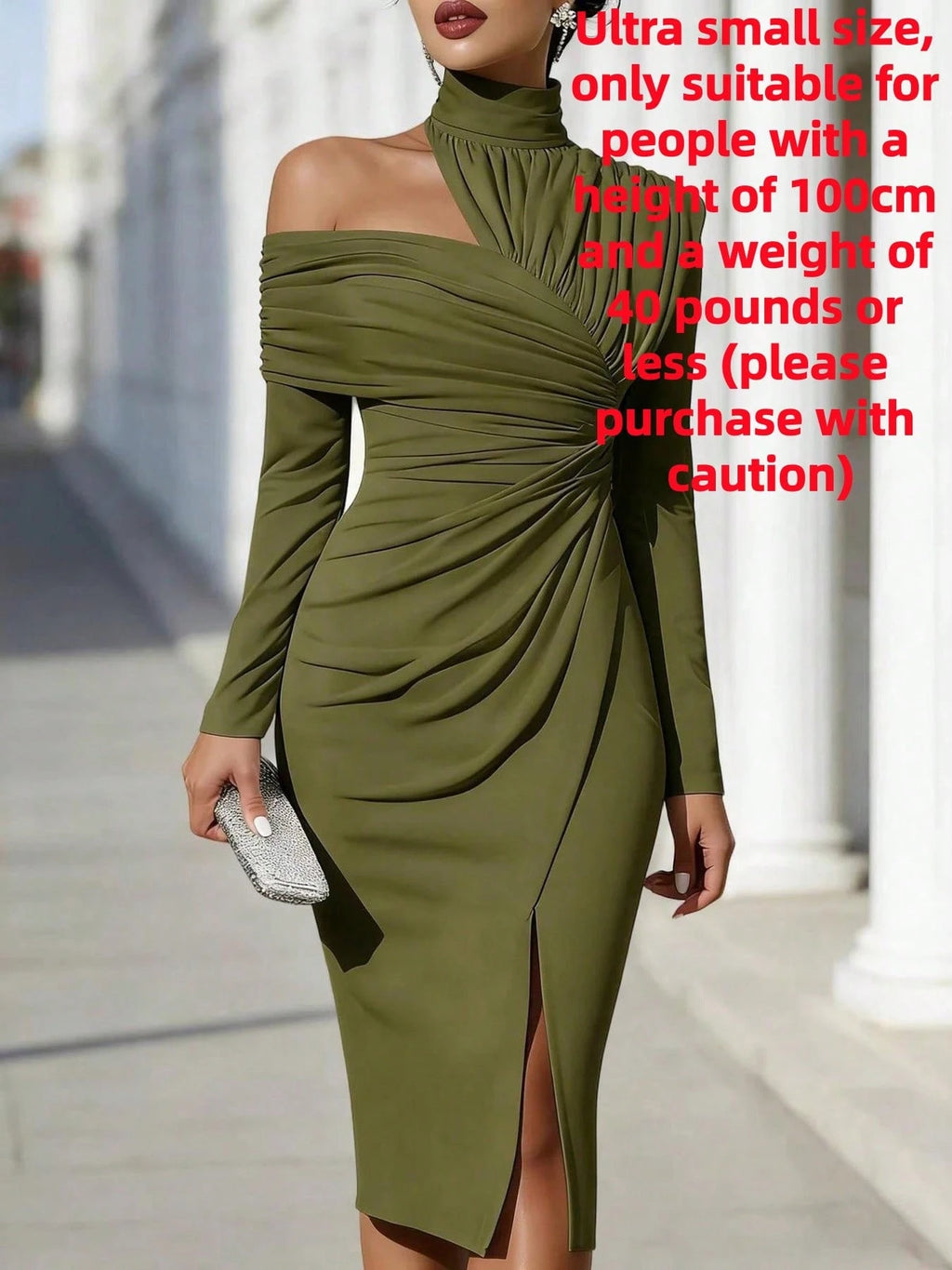 Women's French Summer Fashion Solid Color Elegant Asymmetric Design Olive Green Hanging Neck Off Shoulder - image 5