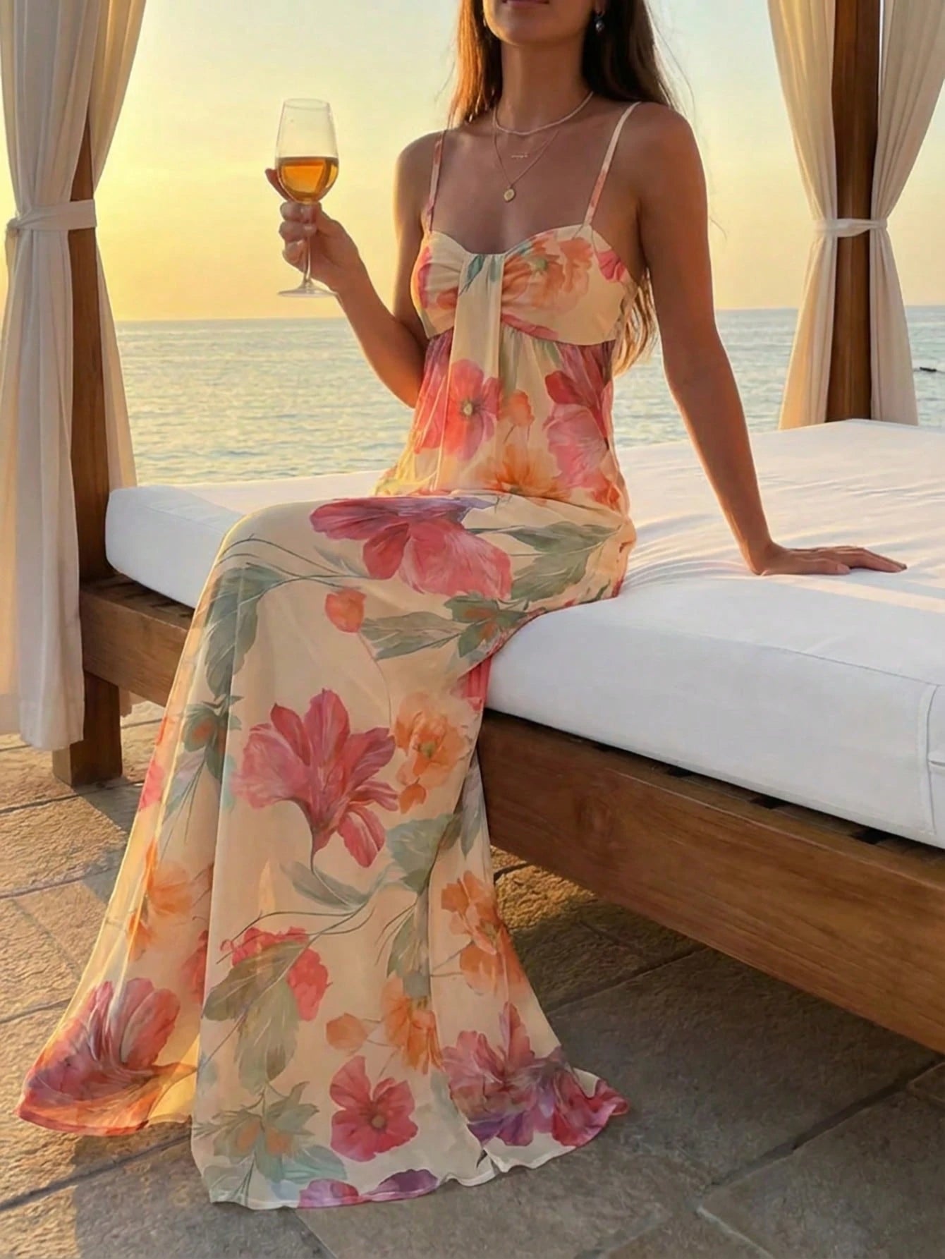 Aloruh Women's Blue Floral Summer Elegant Holiday Vacation Maxi Dress