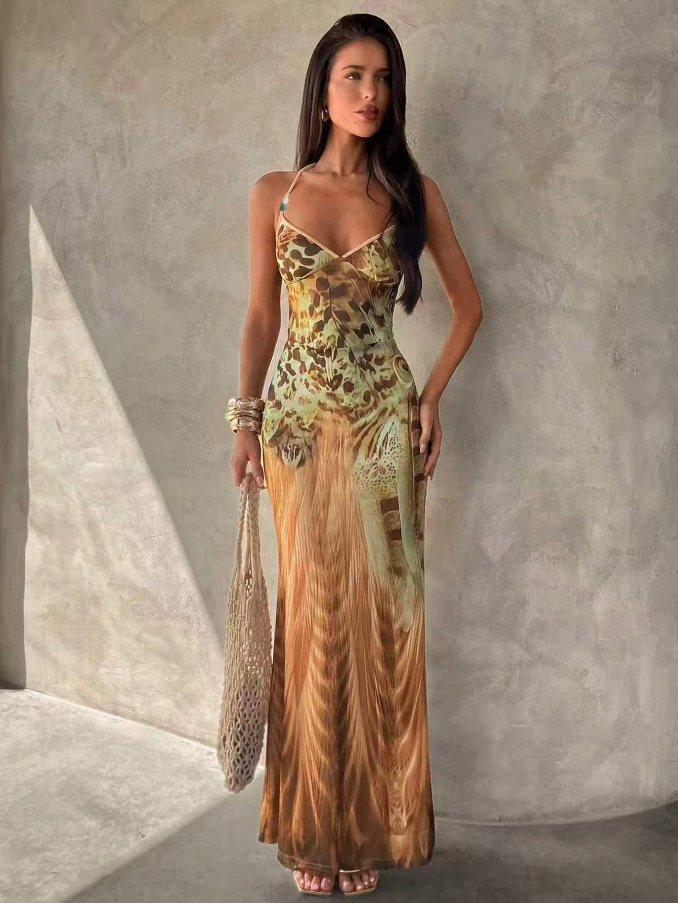 Aloruh Women's Spaghetti Strap Beaded Decor Leopard Print Fitted Dress,Summer Dresses For Women - image 12
