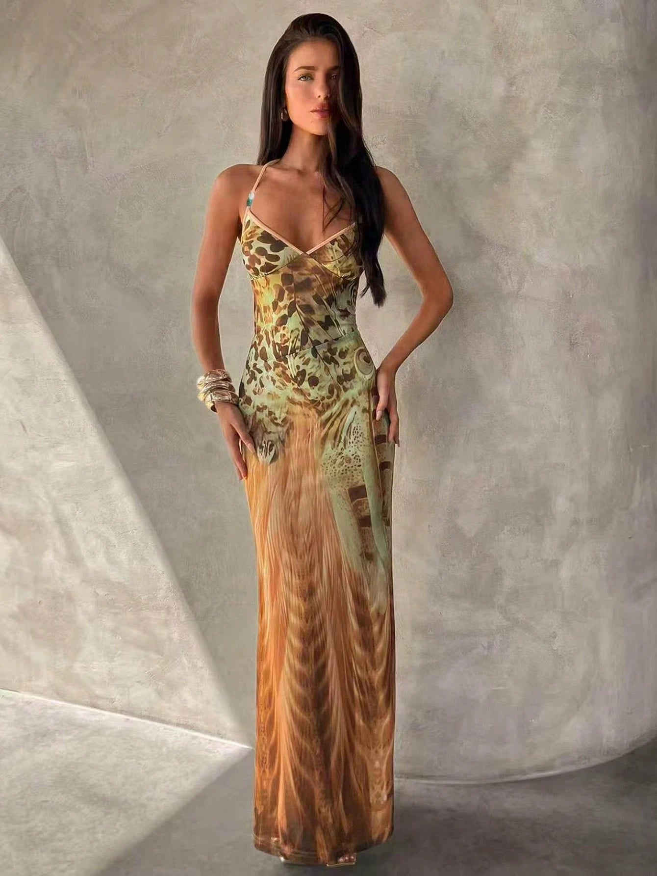 Aloruh Women's Spaghetti Strap Beaded Decor Leopard Print Fitted Dress,Summer Dresses For Women - image 9