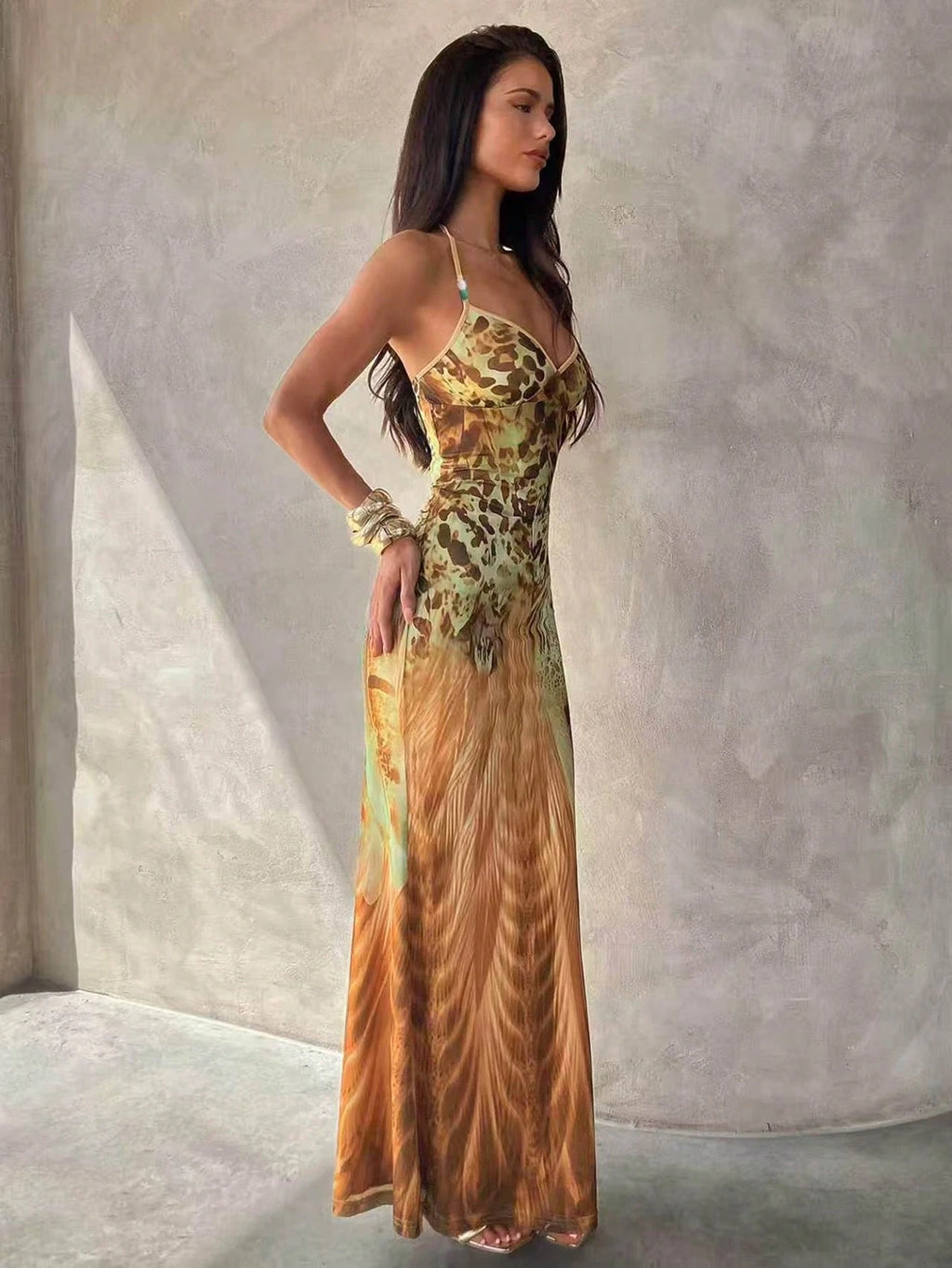 Aloruh Women's Spaghetti Strap Beaded Decor Leopard Print Fitted Dress,Summer Dresses For Women - image 10