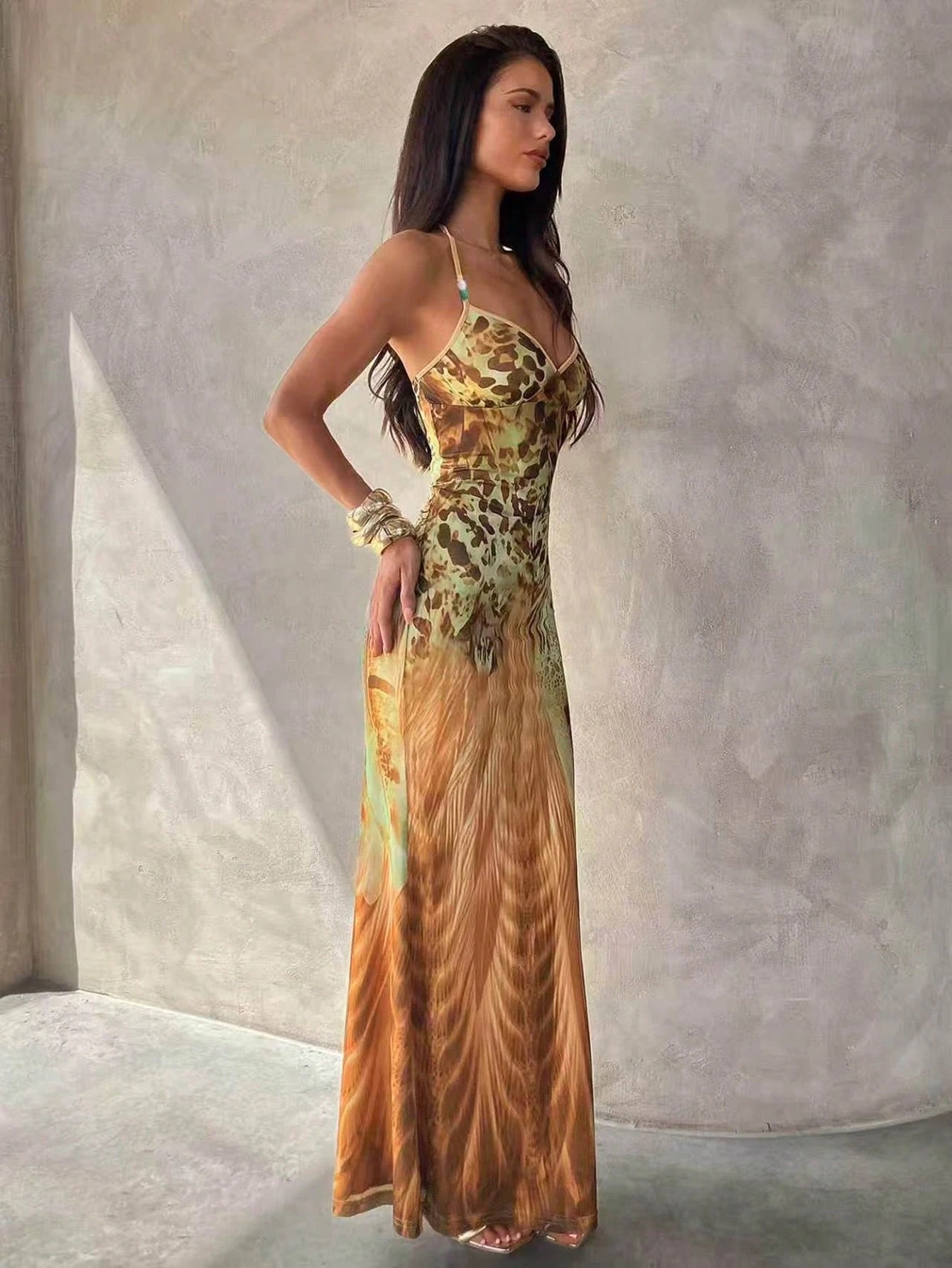 Aloruh Women's Spaghetti Strap Beaded Decor Leopard Print Fitted Dress,Summer Dresses For Women - image 10