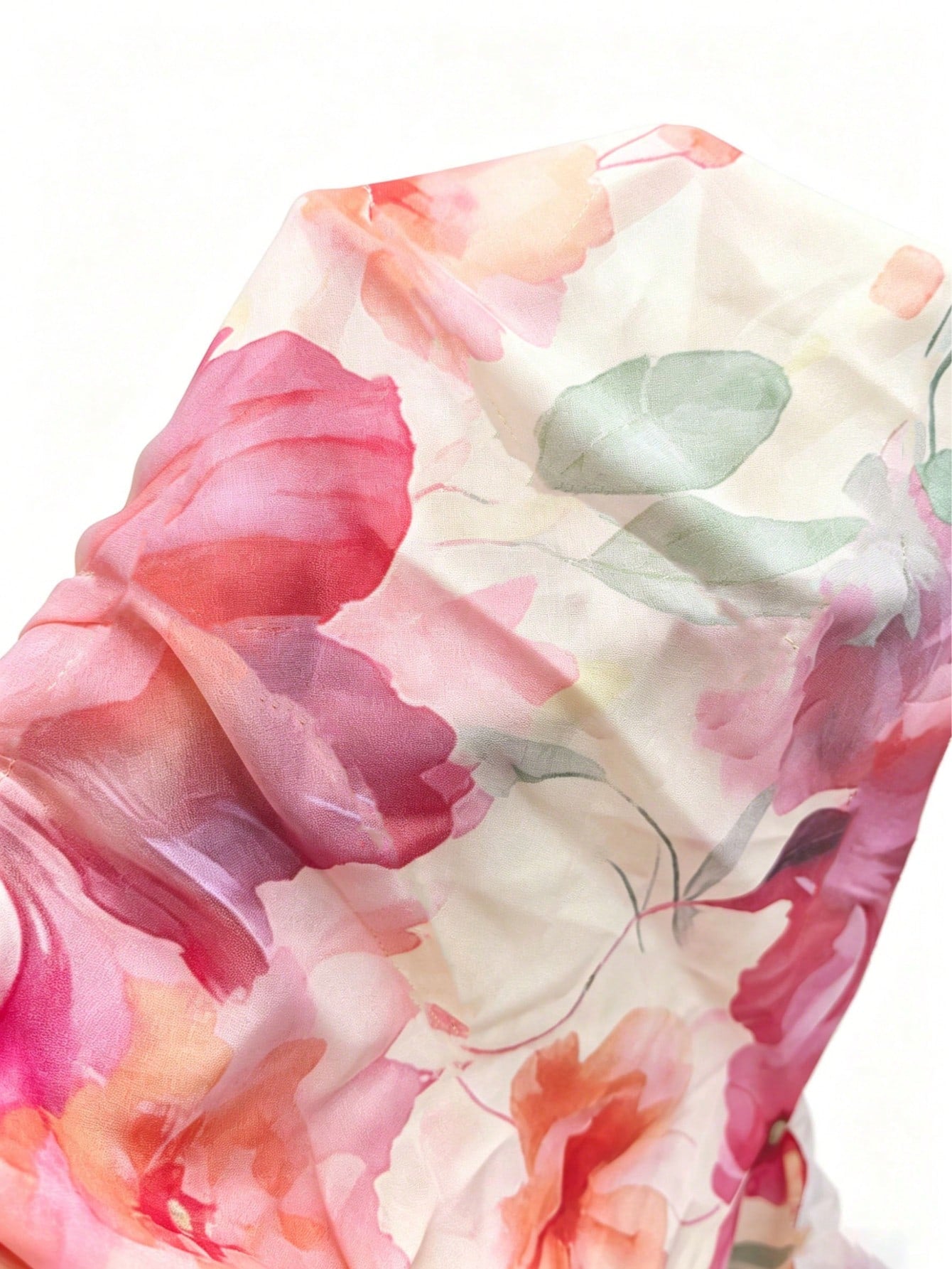 Floral Print Spaghetti Strap Mini Dress - Pink/Red/Orange/Purple Flowers, Green Leaves, Layered Ruffle Hem, - image 7